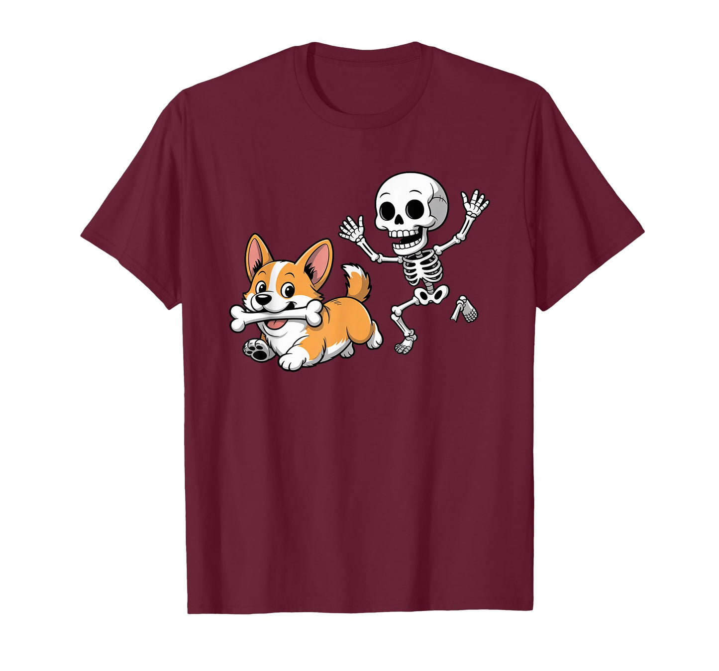 Funny Skeleton Chasing Corgi Halloween Dog Mom Pet Lover T-Shirt
