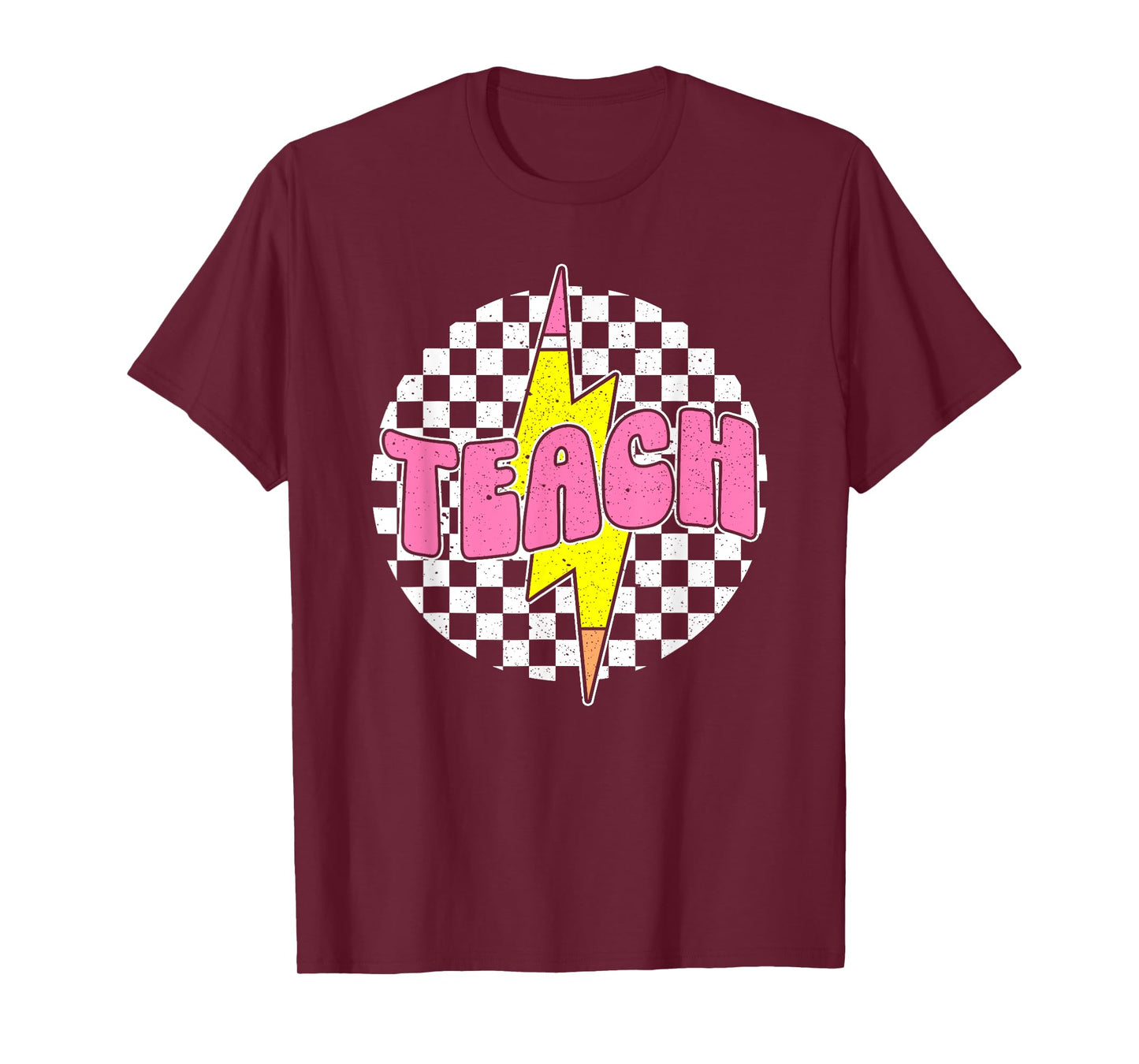 Checkered Teach Pencil Lightning Bolt Back To School Womens T-Shirt