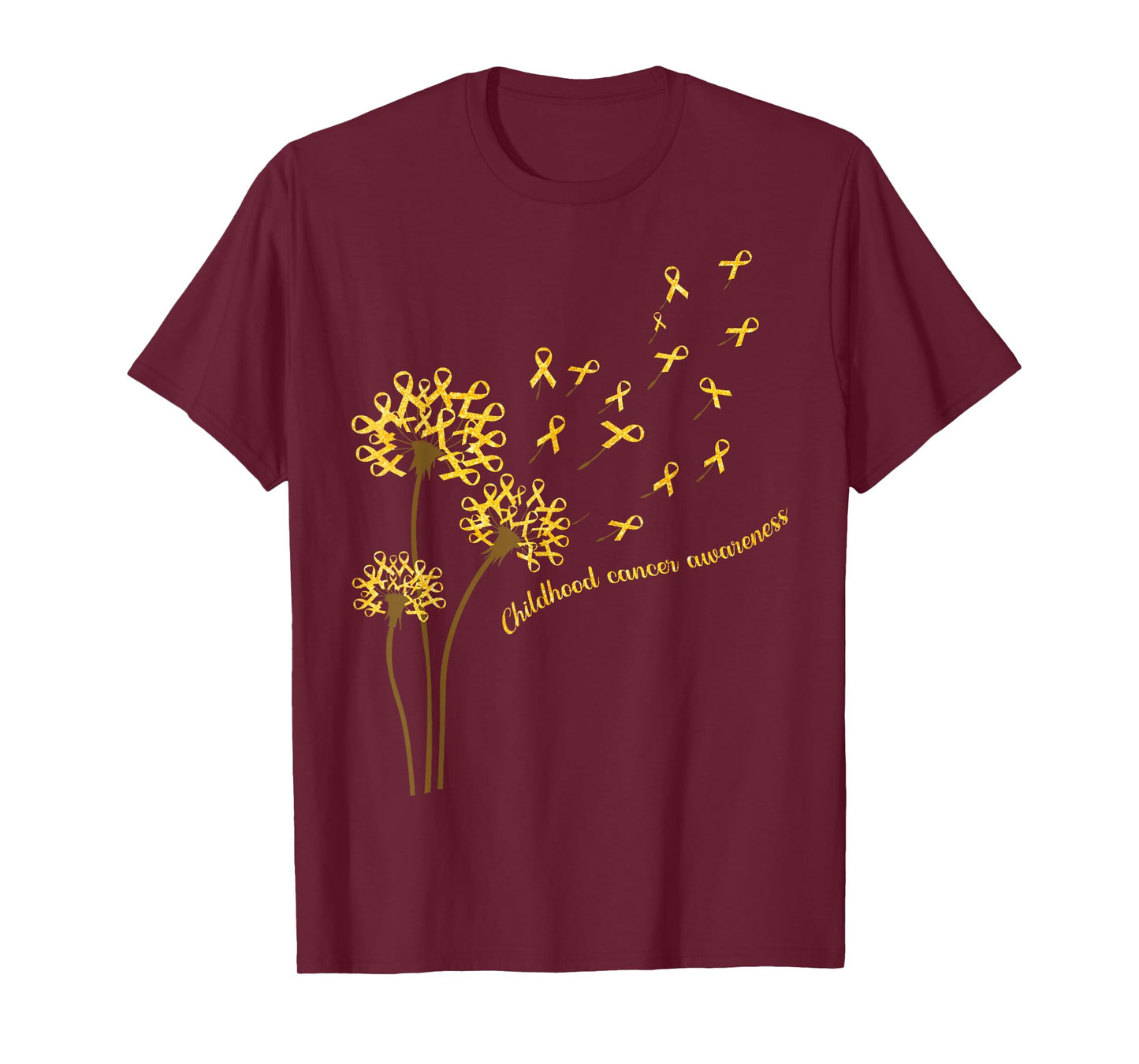 Childhood Cancer Awareness Dandelion Flower Gold Ribbon T-Shirt