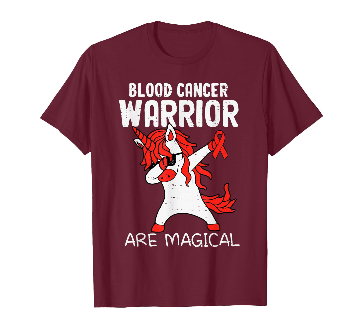Dabbing Unicorn Blood Cancer Warrior Awareness Ribbon Red T-Shirt