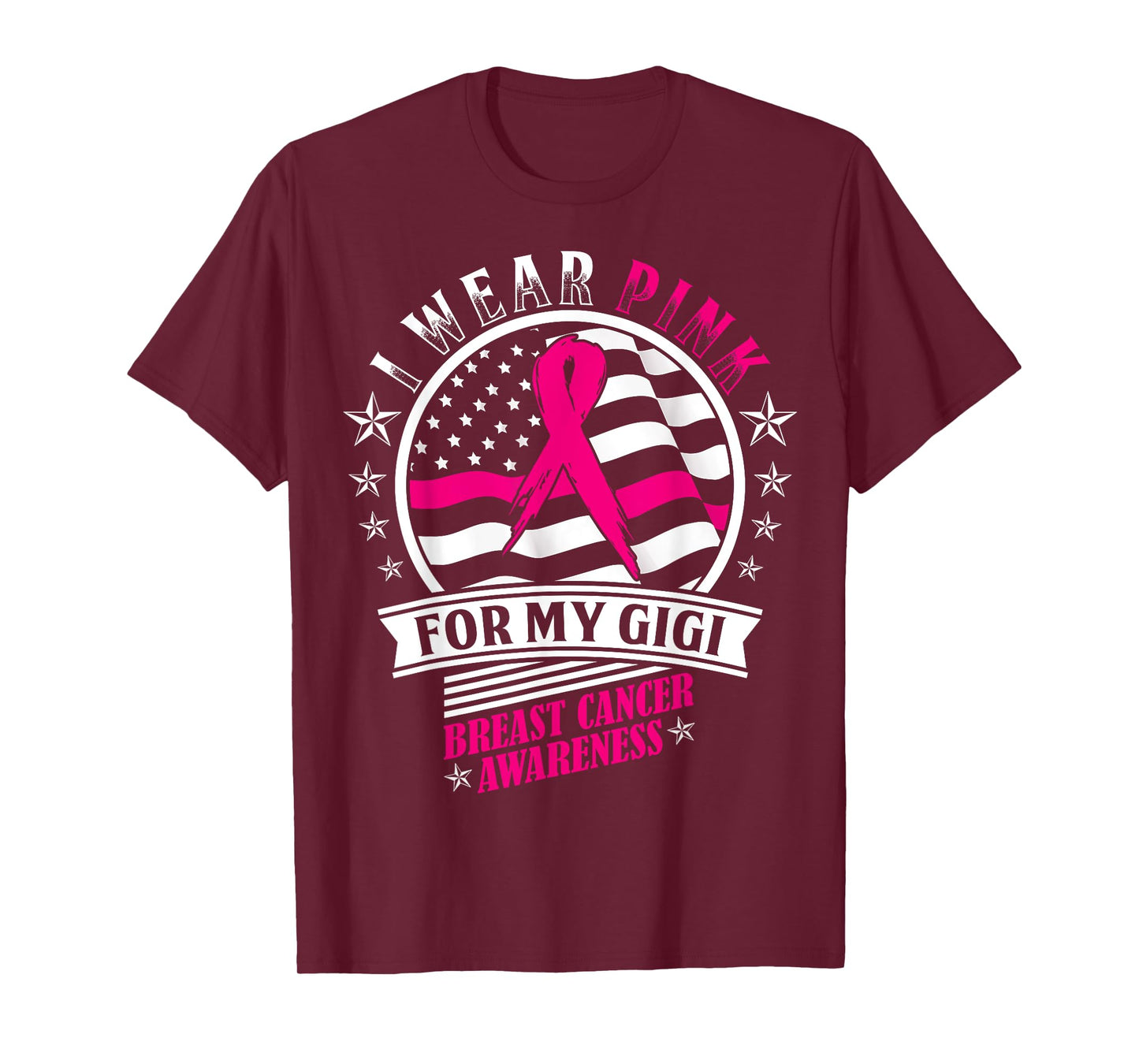 I Wear Pink For My Gigi USA Flag Breast Cancer Awareness T-Shirt