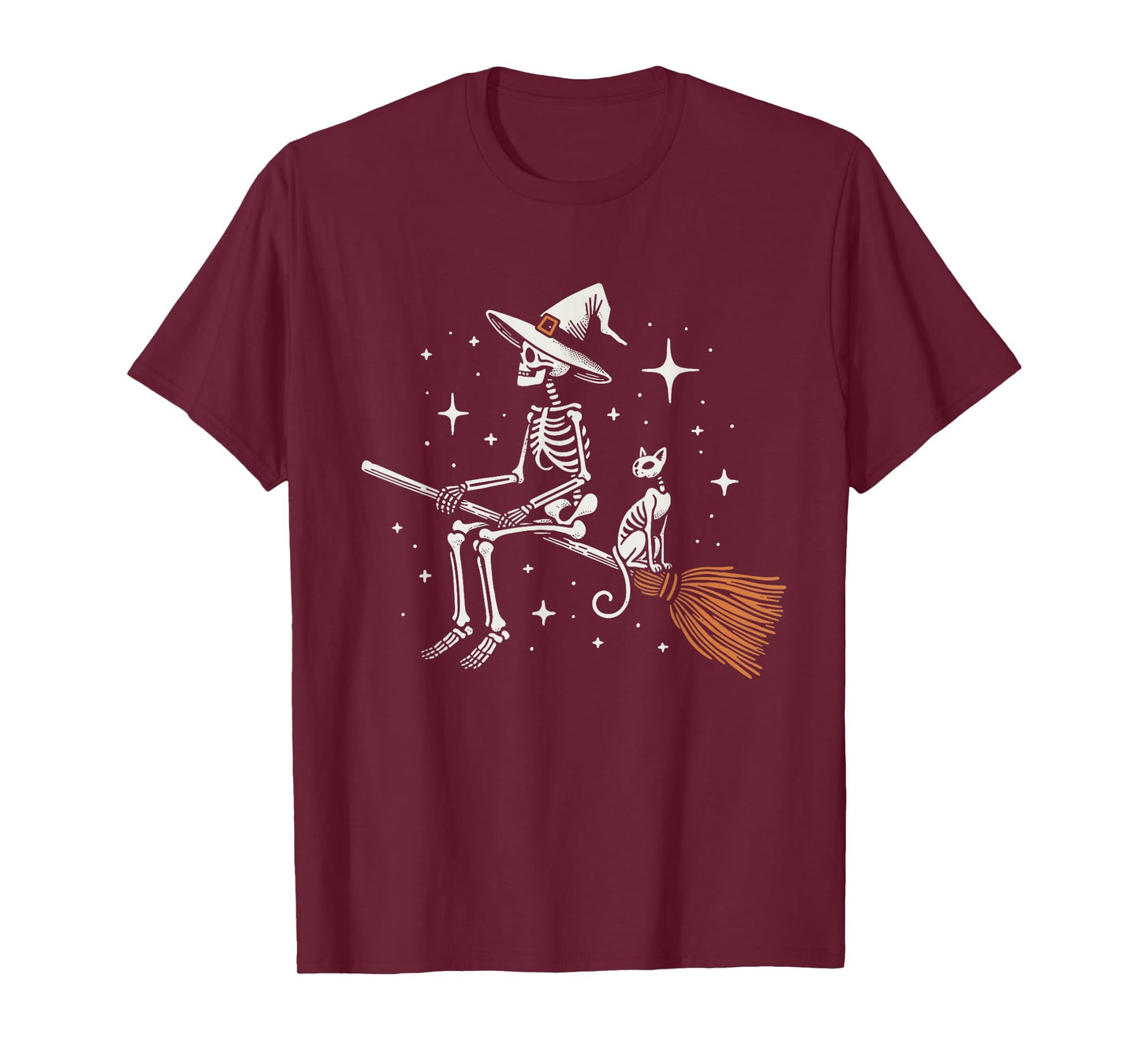 Skeleton Witch Halloween Skeleton Cat Spooky Broom Witch T-Shirt