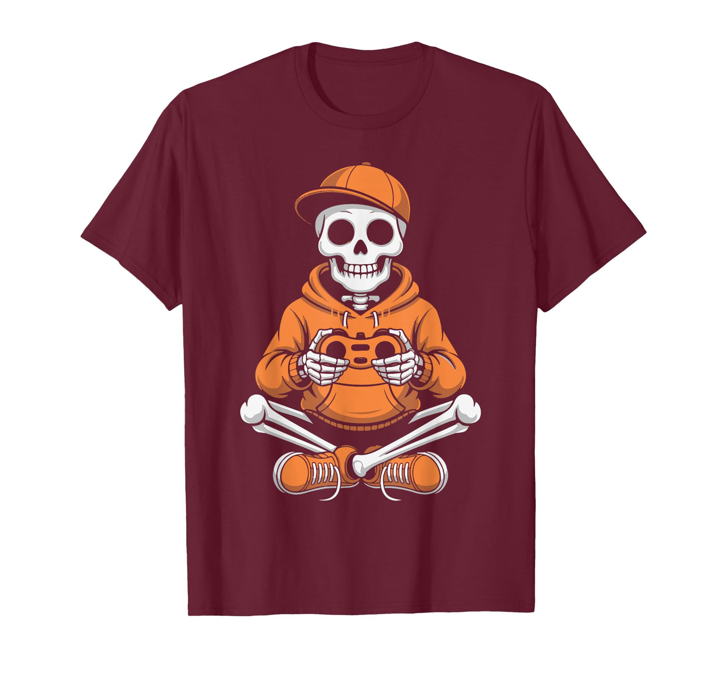 Cool Skeleton Gamer Video Gaming Night Funny Halloween Play T-Shirt