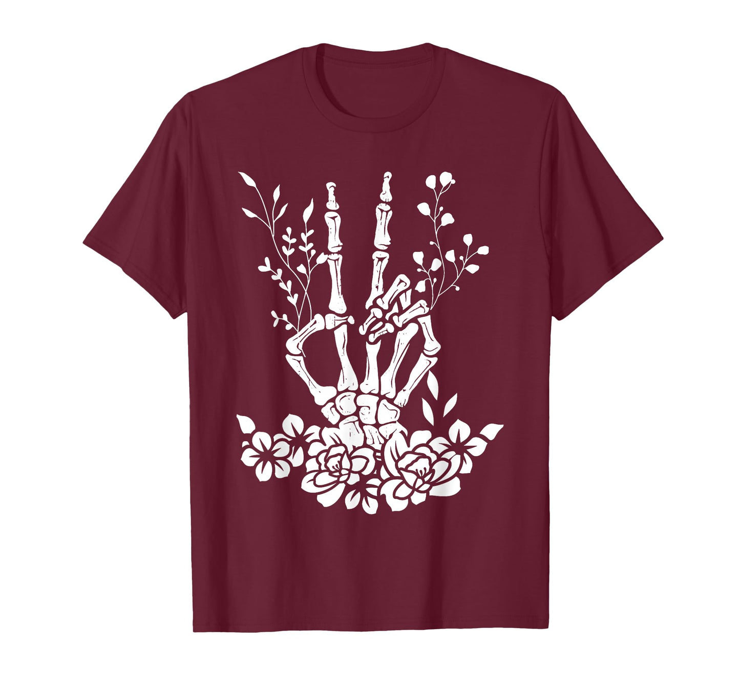 Skeleton Peace Sign Love Flower Funny Halloween Costume T-Shirt