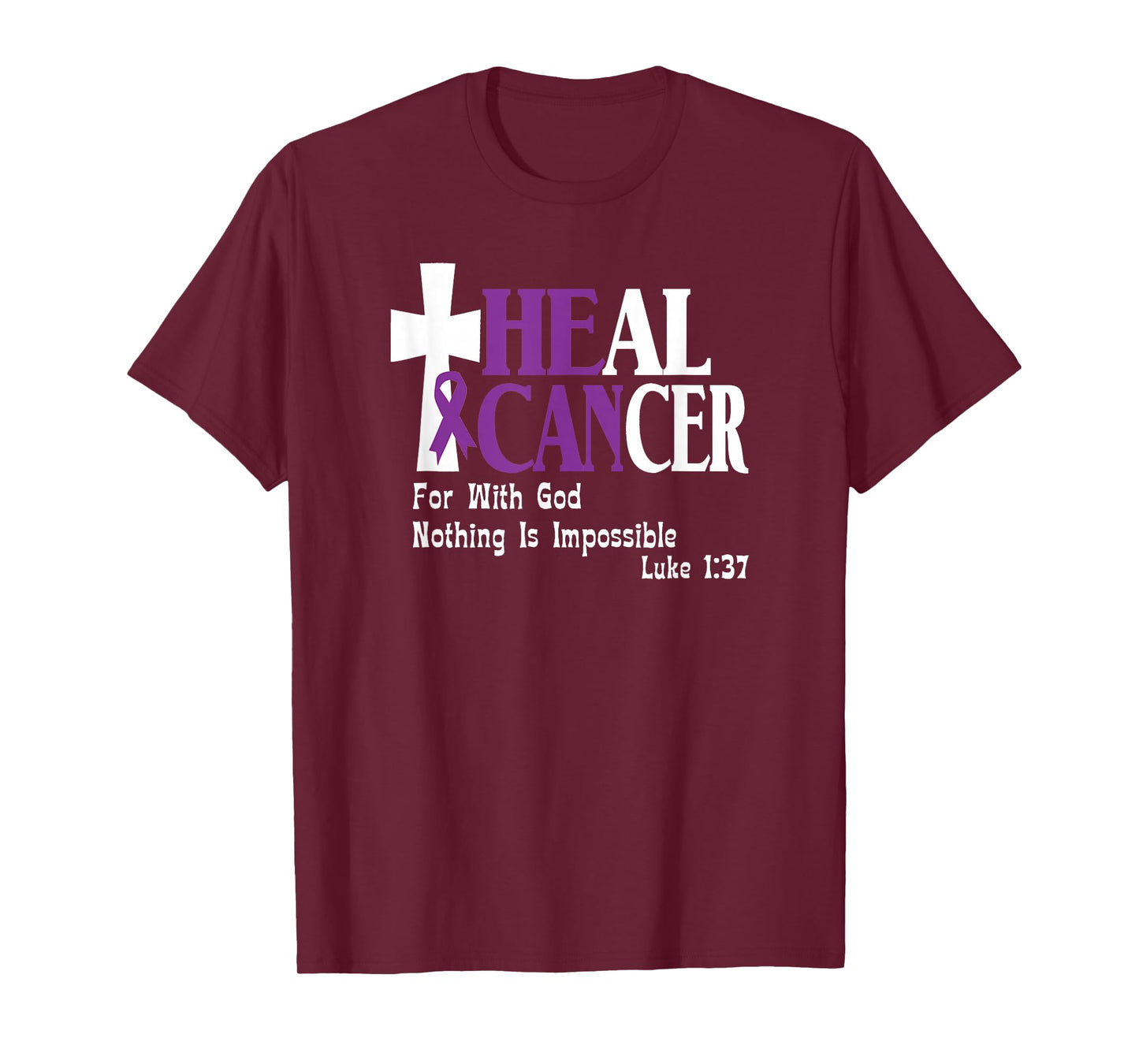 Jones Awareness Designs Pancreatic Cancer Survivor Purple Ribbon He Can Heal Cancer T-Shirt - Unisex-Adults, Black, 3X-Large, Short Sleeve, Classic Fit