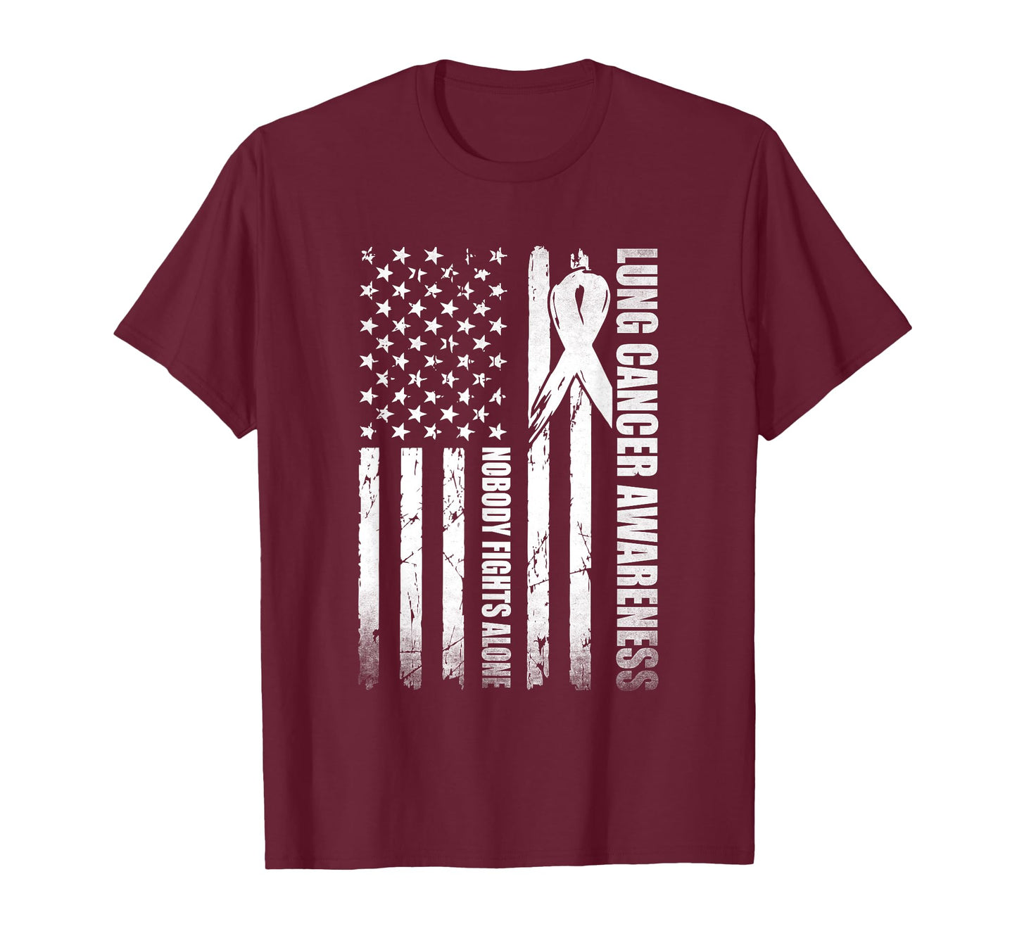 Lung Cancer Awareness American Flag White Ribbon Men Women T-Shirt
