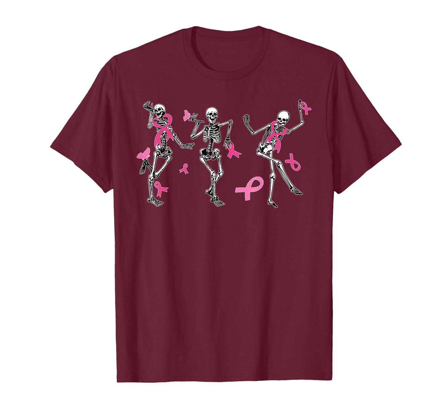 Dancing Skeletons Breast Cancer Month Pink Ribbon Halloween T-Shirt