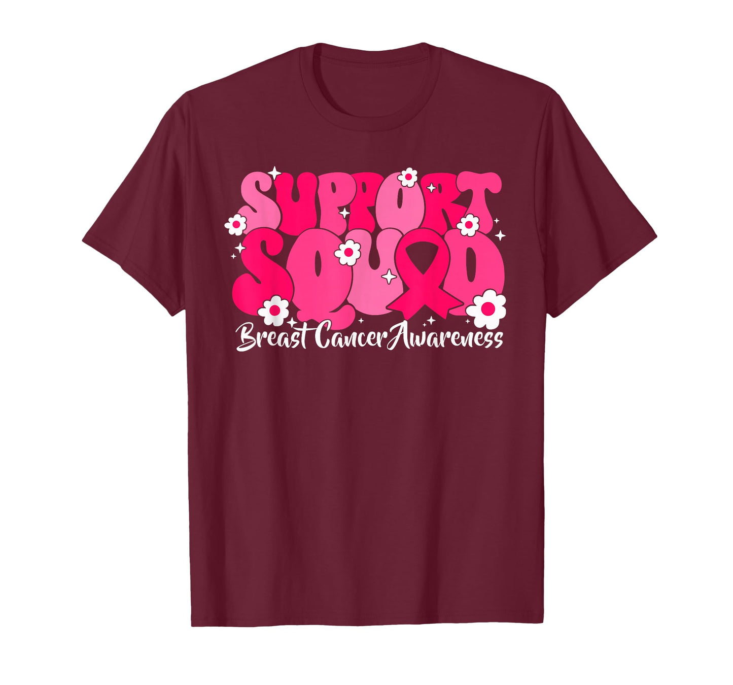 Breast Cancer Support Squad Pink Ribbon Flowers Family Team T-Shirt
