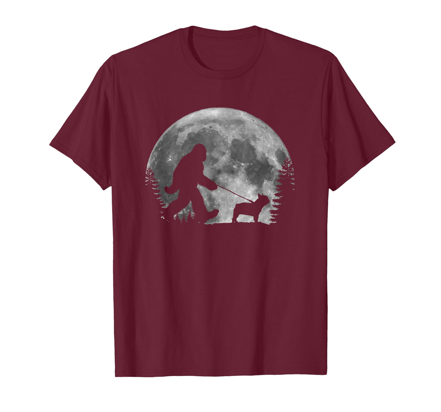 Bigfoot Walking a Dog Funny Frenchie Lovers Moon Halloween T-Shirt