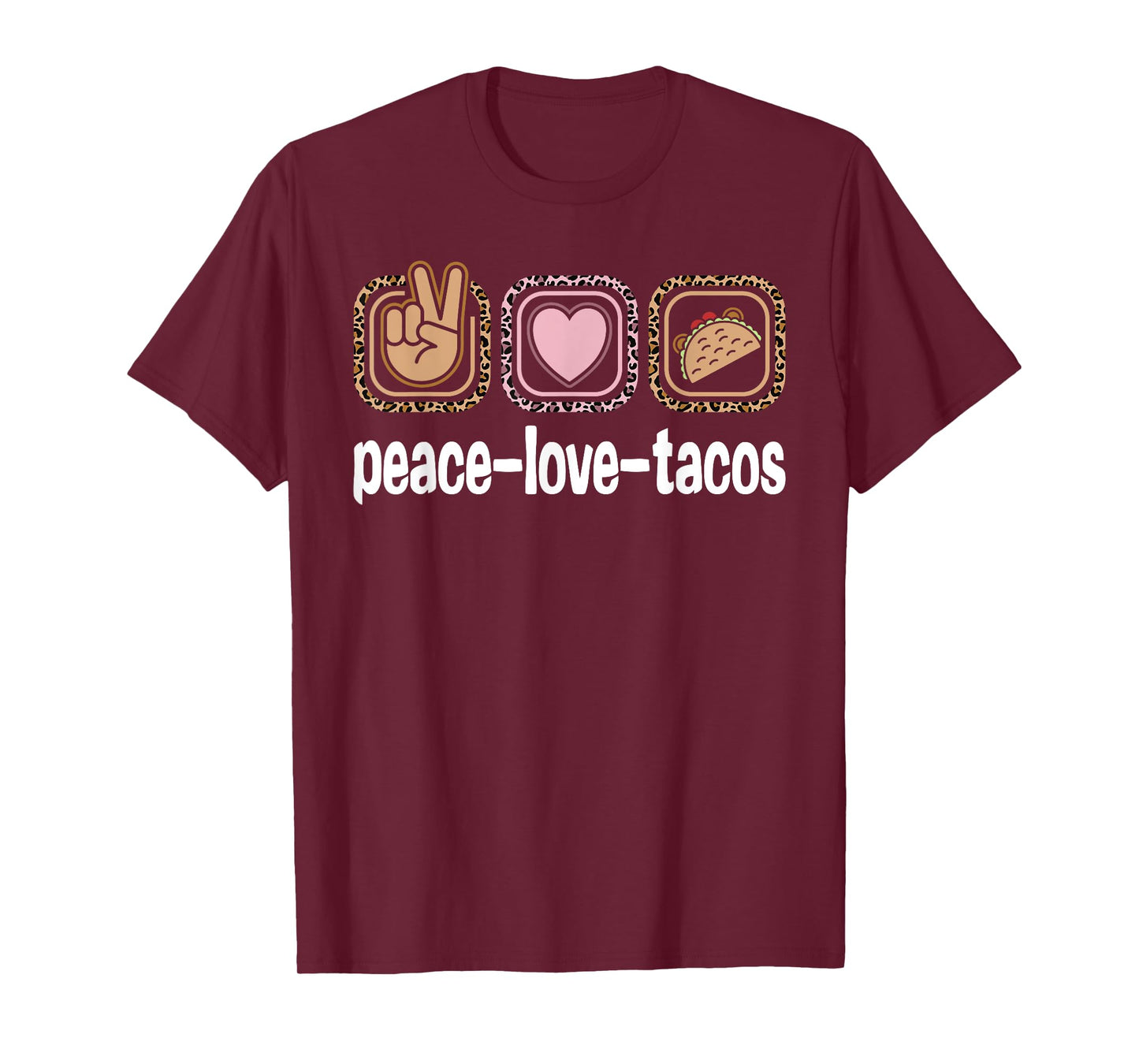 Taco Lover Leopard Print Women Girls Kids Peace Love Tacos T-Shirt