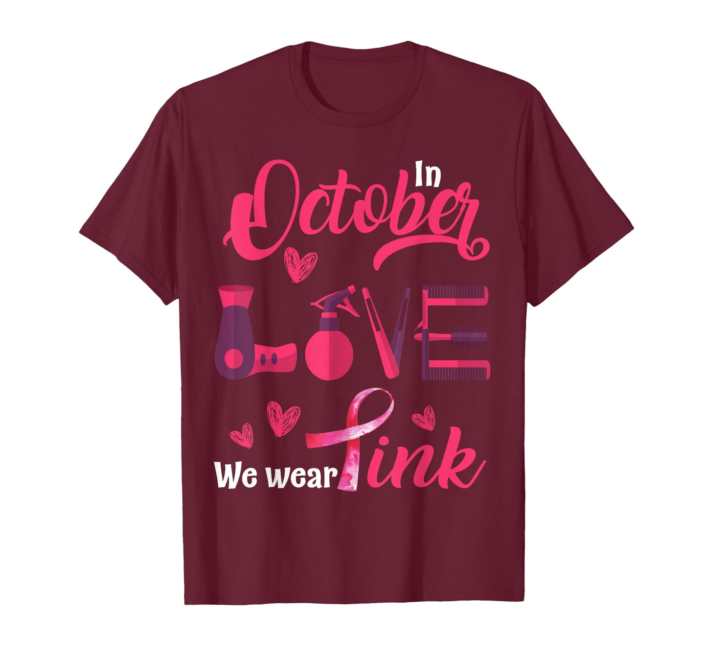 Pink Ribbon Hairstylist Breast Cancer Awareness Halloween T-Shirt