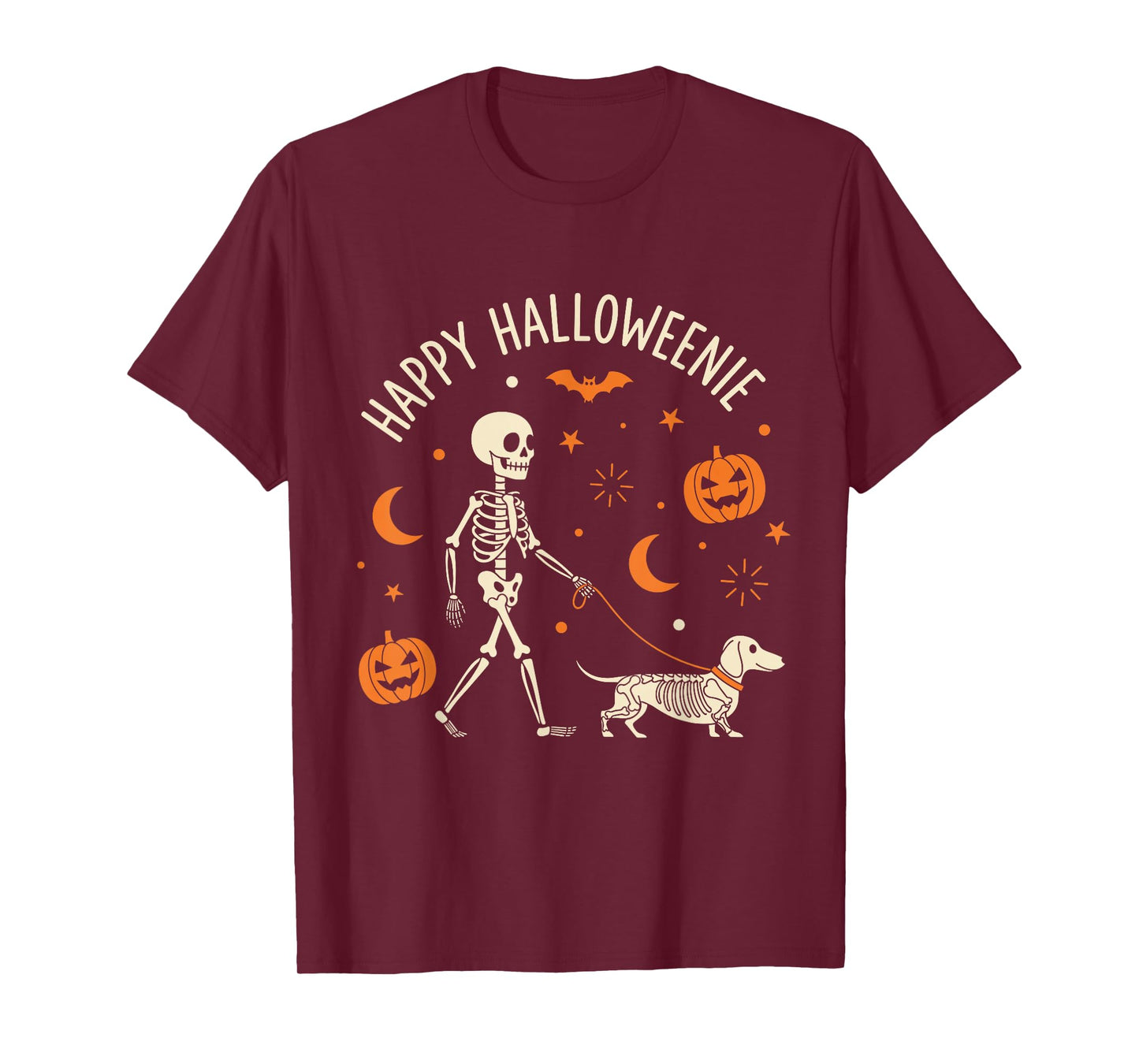 Happy Halloweenie Funny Halloween Skeleton Dachshund Dog T-Shirt