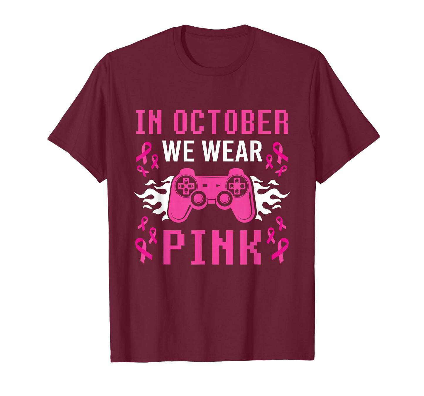 In October We Wear Pink Breast Cancer Gaming Kids Boys Youth T-Shirt