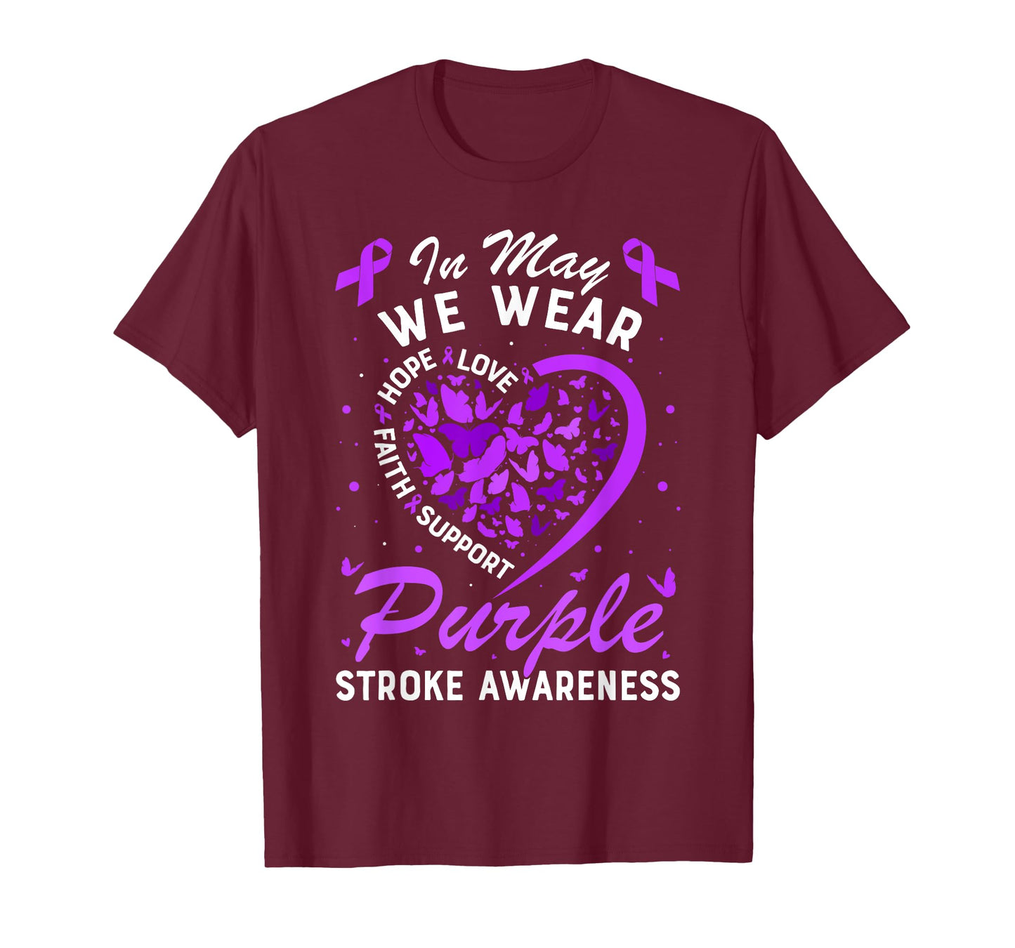 In May We Wear Purple Ribbon Stroke Awareness Butterfly T-Shirt