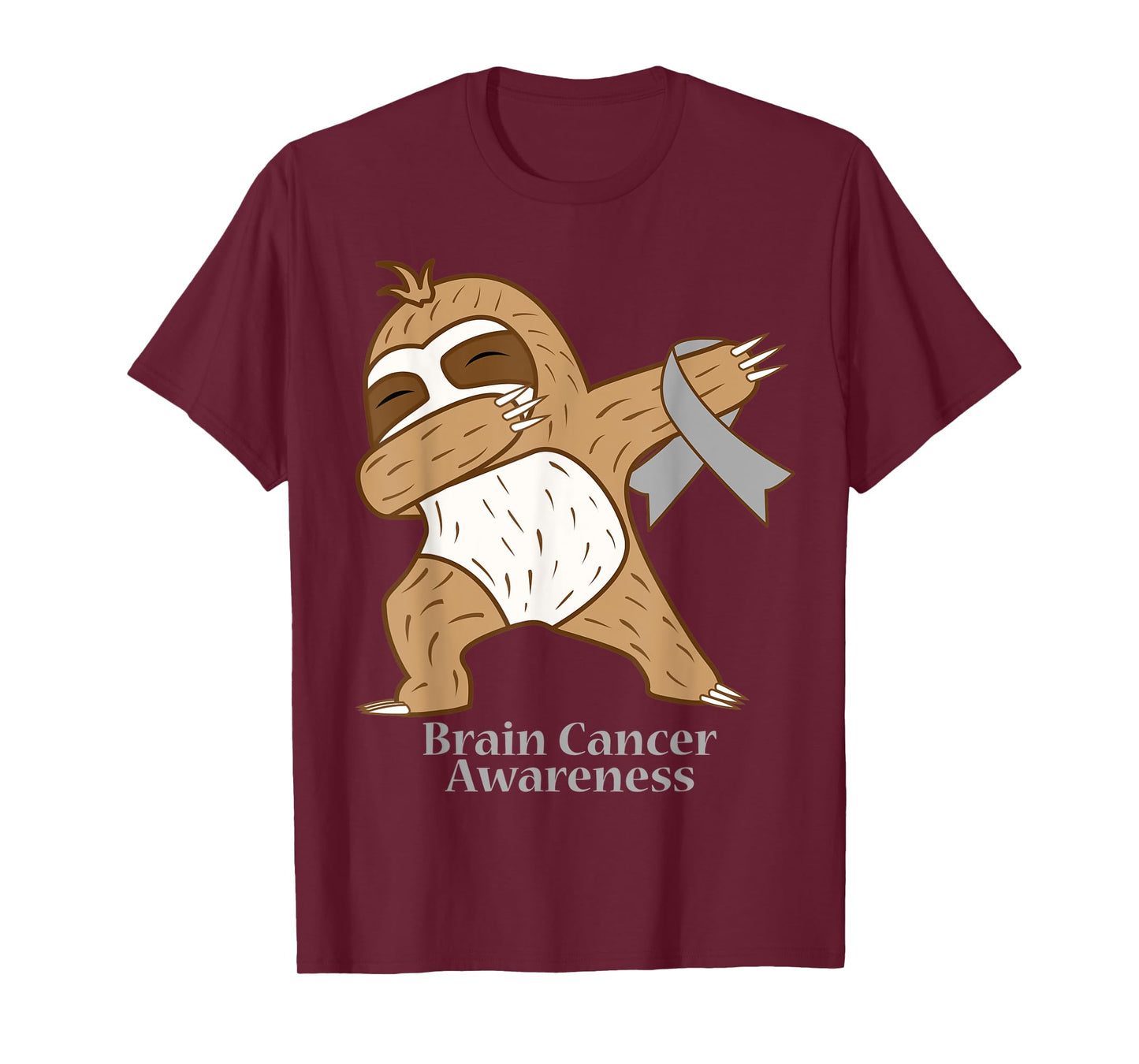 Brain Cancer Awareness Ribbon Dabbing Sloth Warrior Gift T-Shirt