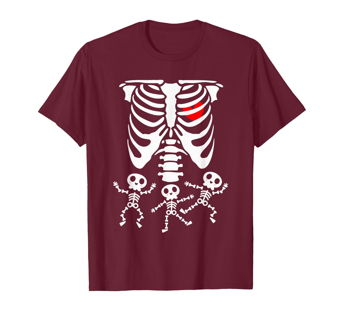 Women Halloween Pregnancy Triplet Costumes Pregnant Skeleton T-Shirt