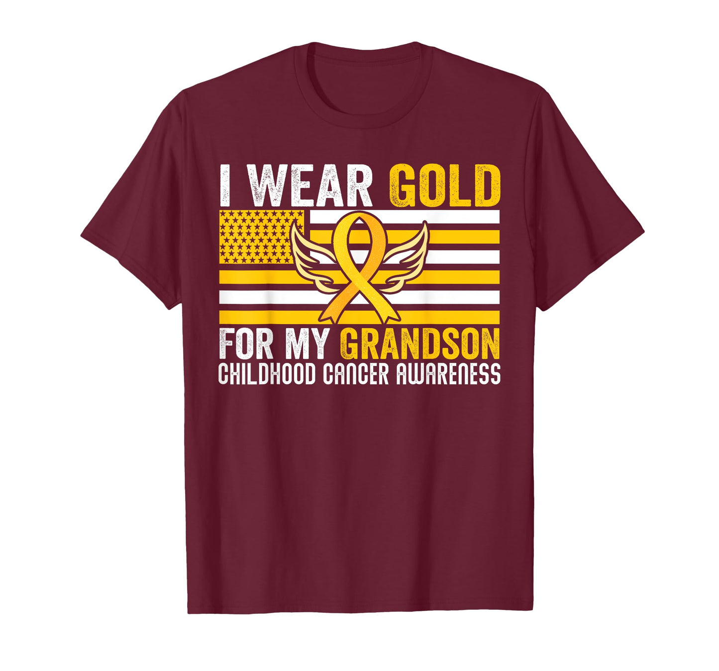 I Wear Gold For My Grandson Childhood Cancer USA Flag T-Shirt for Women Men