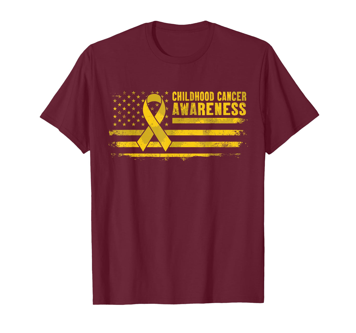 Childhood Cancer Awareness American Flag GOL-d Ribbon T-Shirt