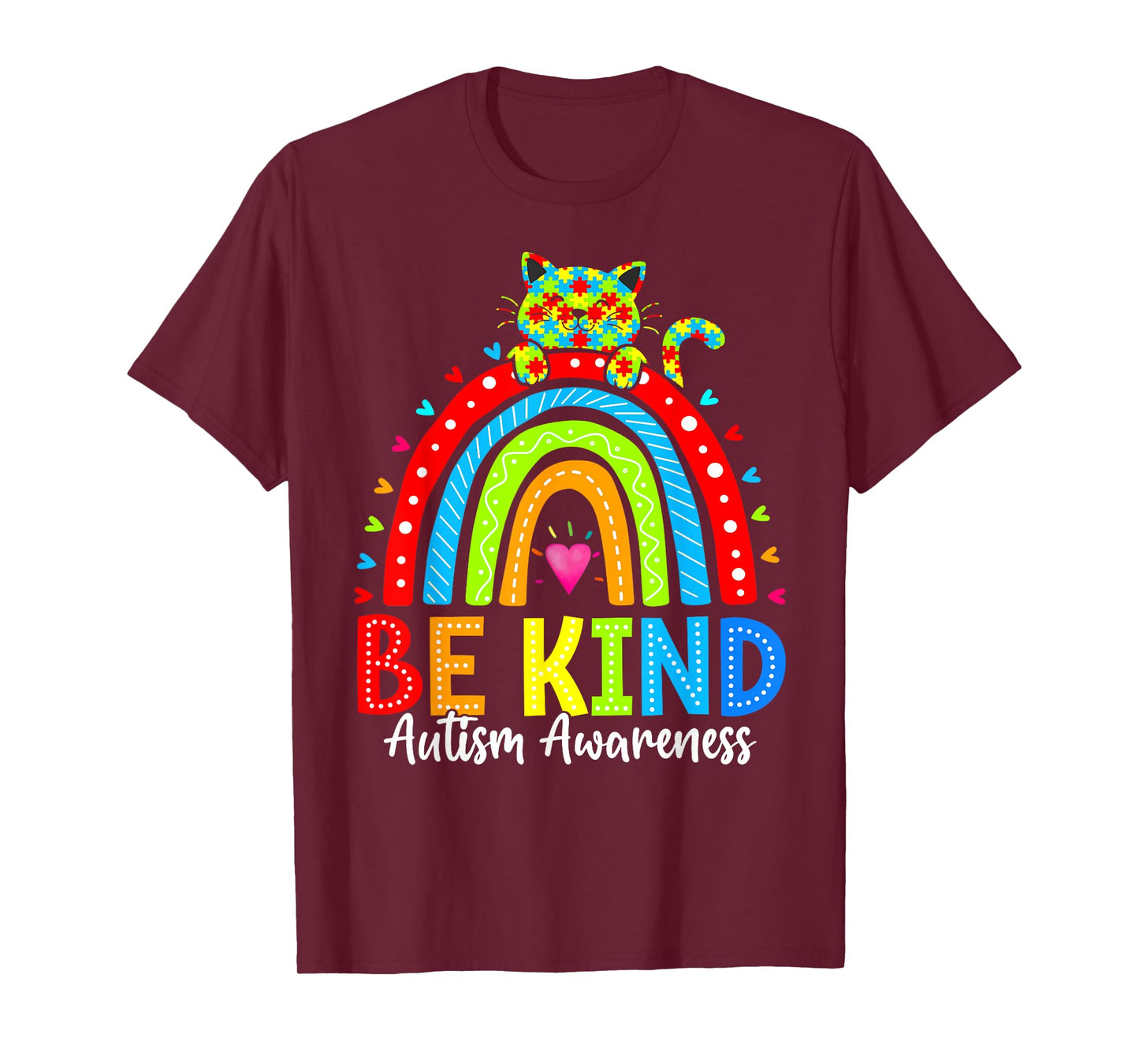 Be Kind Rainbow Cat Autism Awareness In April We Wear Blue Men Women Kids T-Shirt