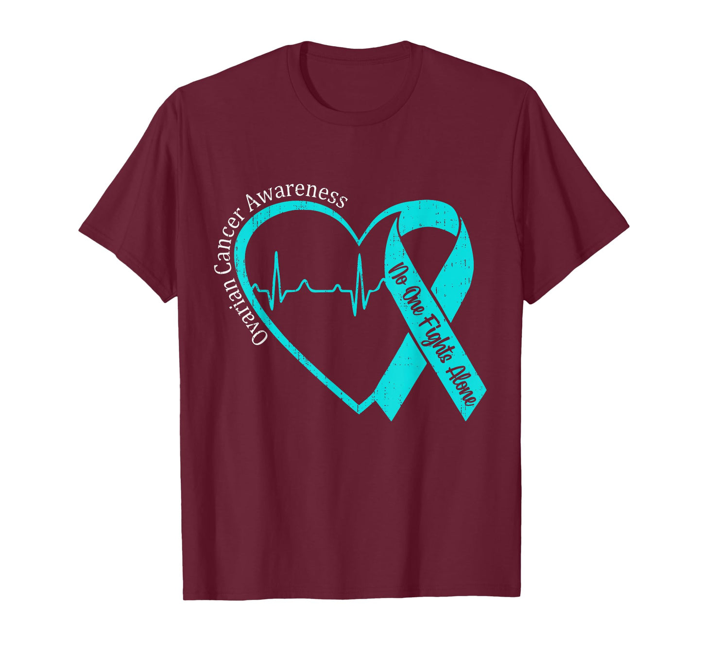 Ovarian Cancer Awareness Heart Ribbon Teal Support Adult Kid T-Shirt