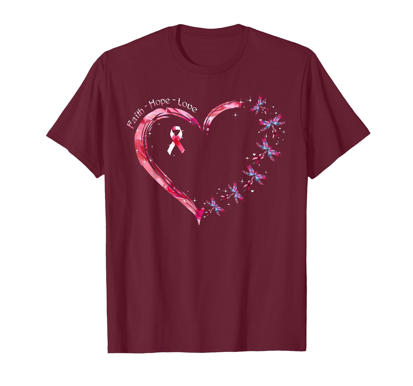 Breast Cancer Heart Dragonflies Awareness Women Kids Men T-Shirt