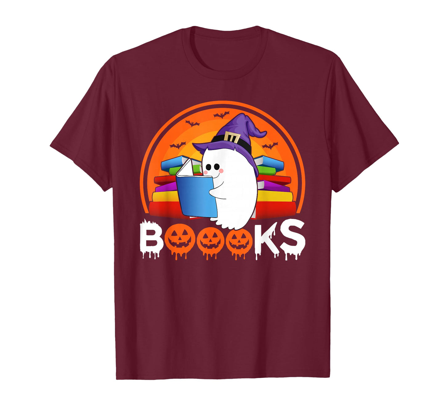 Ghost Book Reading Halloween Costume Book Lover Teacher Kids T-Shirt