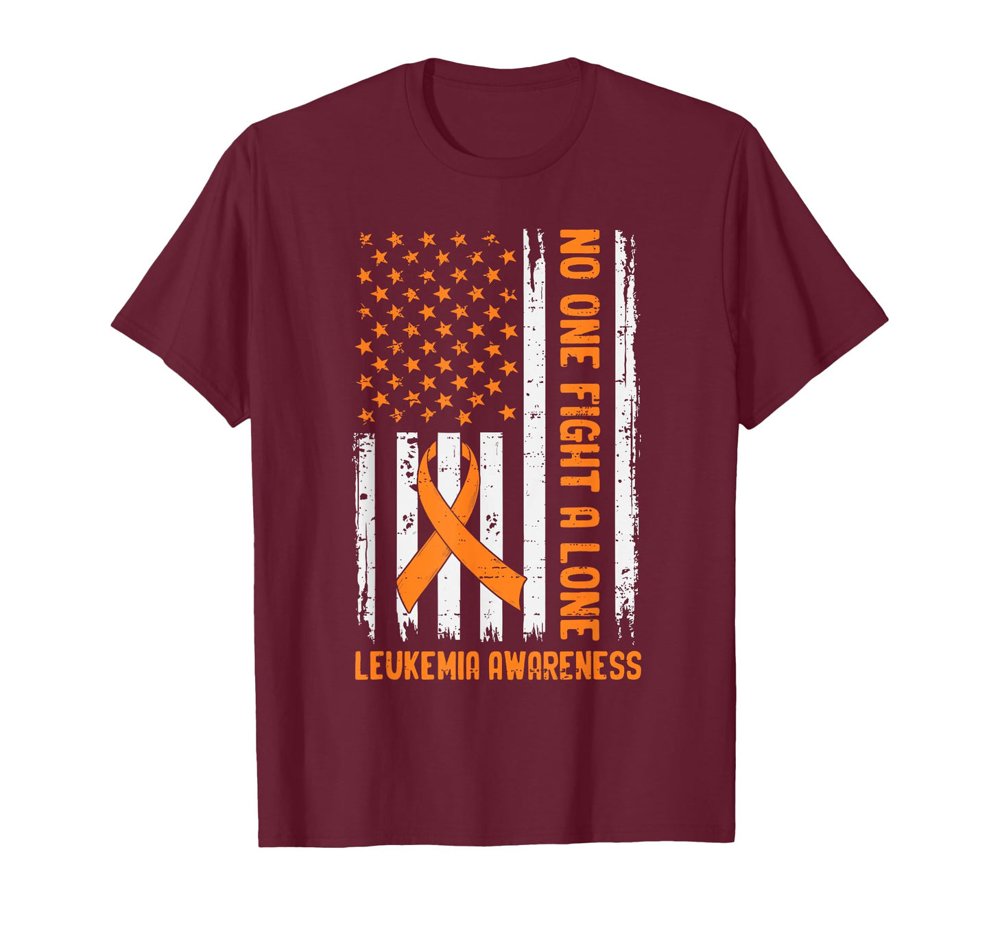 Leukemia Awareness American Flag Ribbon Orange Support Mens T-Shirt