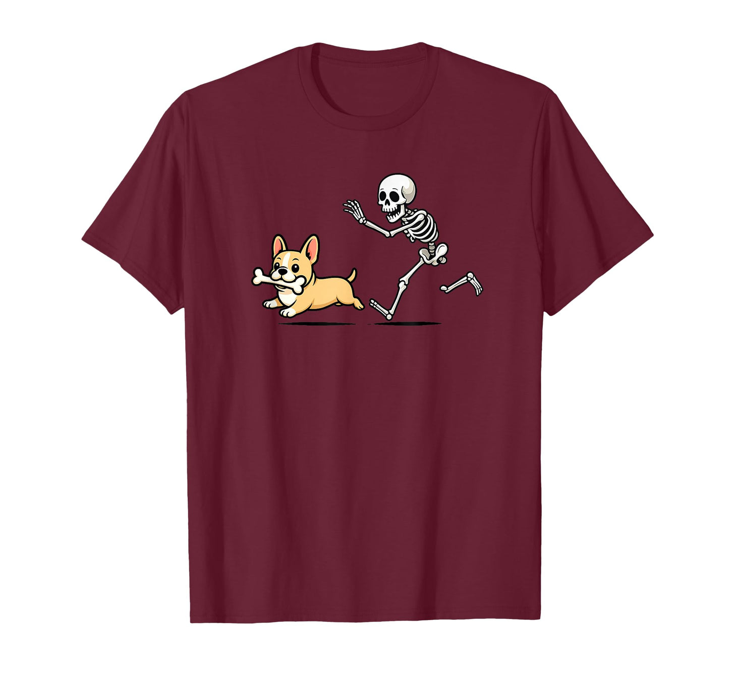 Funny Skeleton Chasing Bulldog Halloween Dog Mom Pet Lover T-Shirt