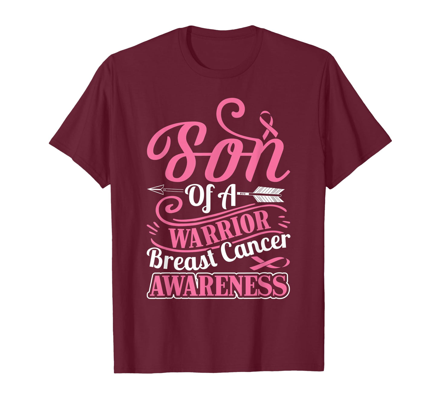 pink ribbon breast cancer awareness Son of warrior boys men T-Shirt