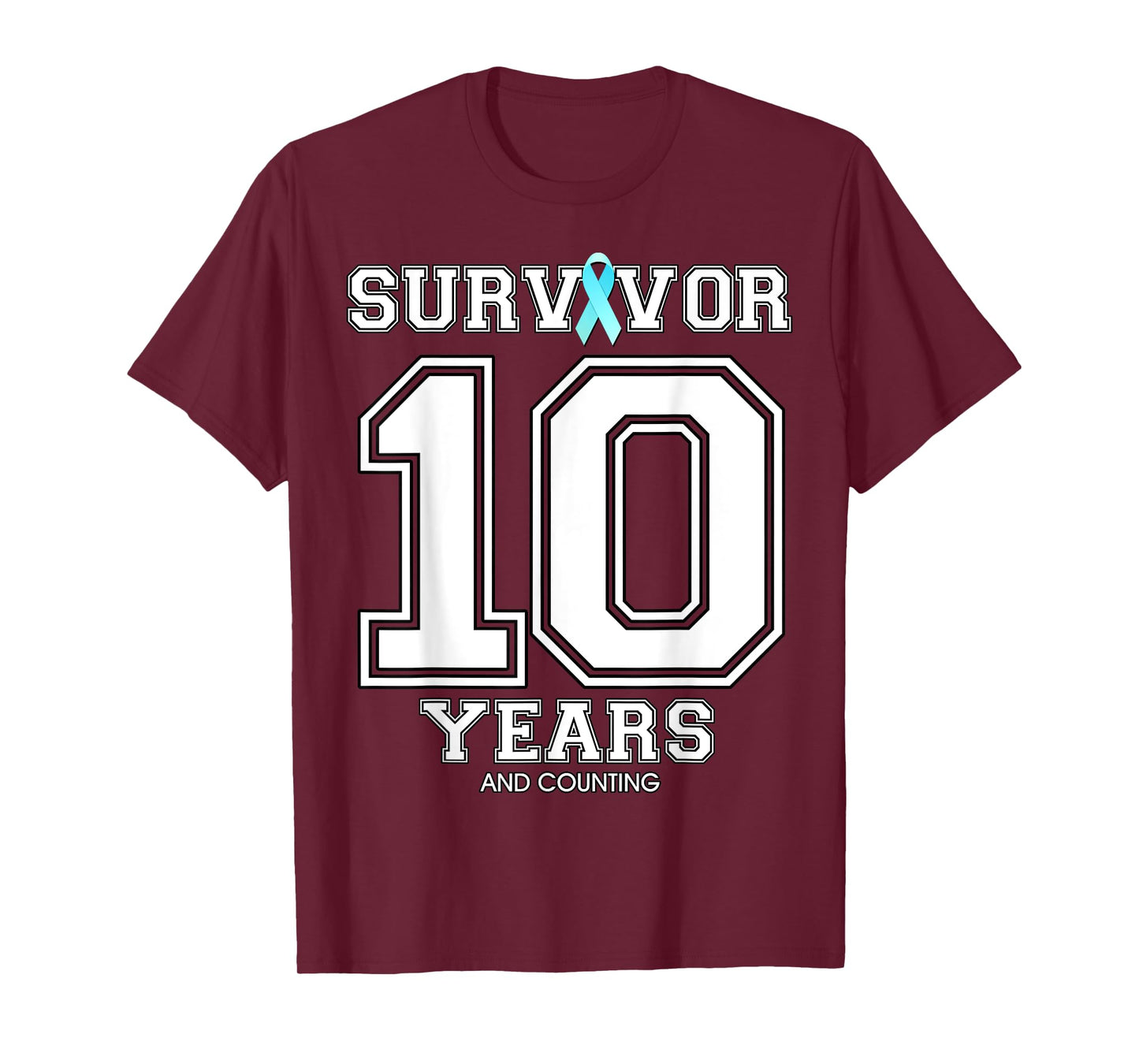 10 Years Ovarian Cancer Survivor Teal Ribbon Gift For Women T-Shirt