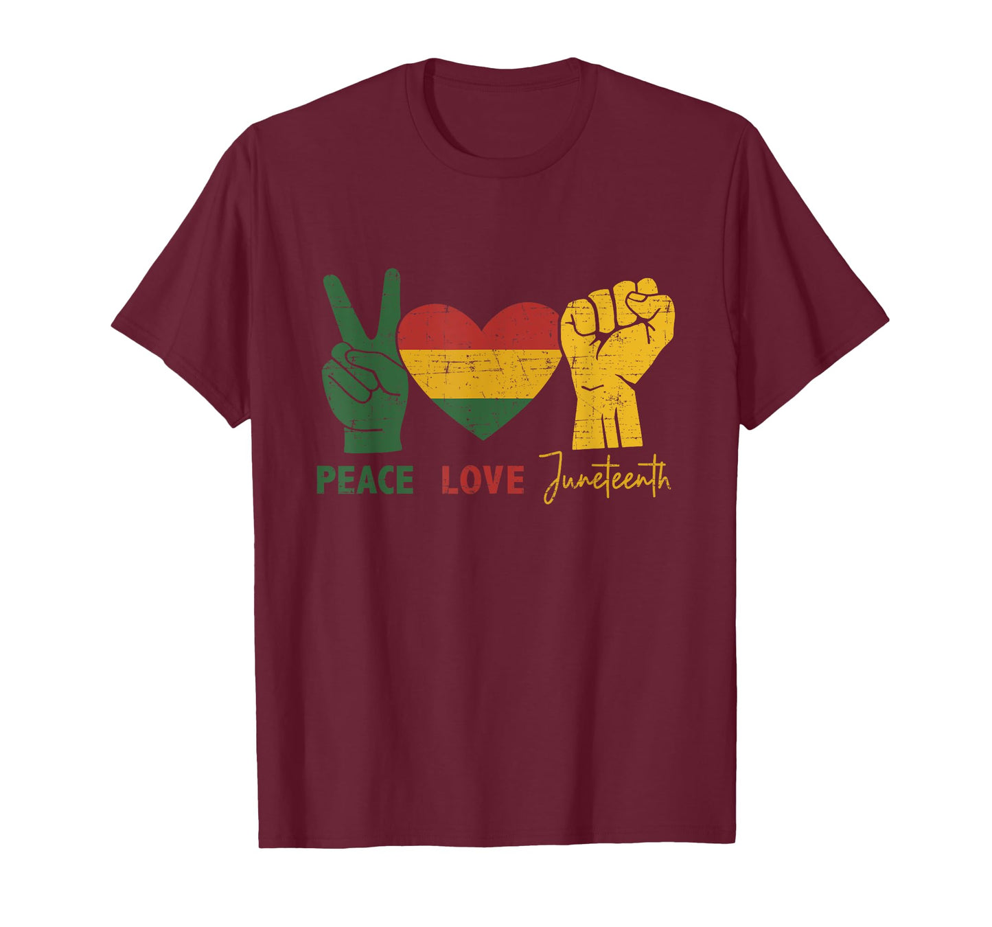 Peace Love Juneteenth with african flag heart and fist T-Shirt