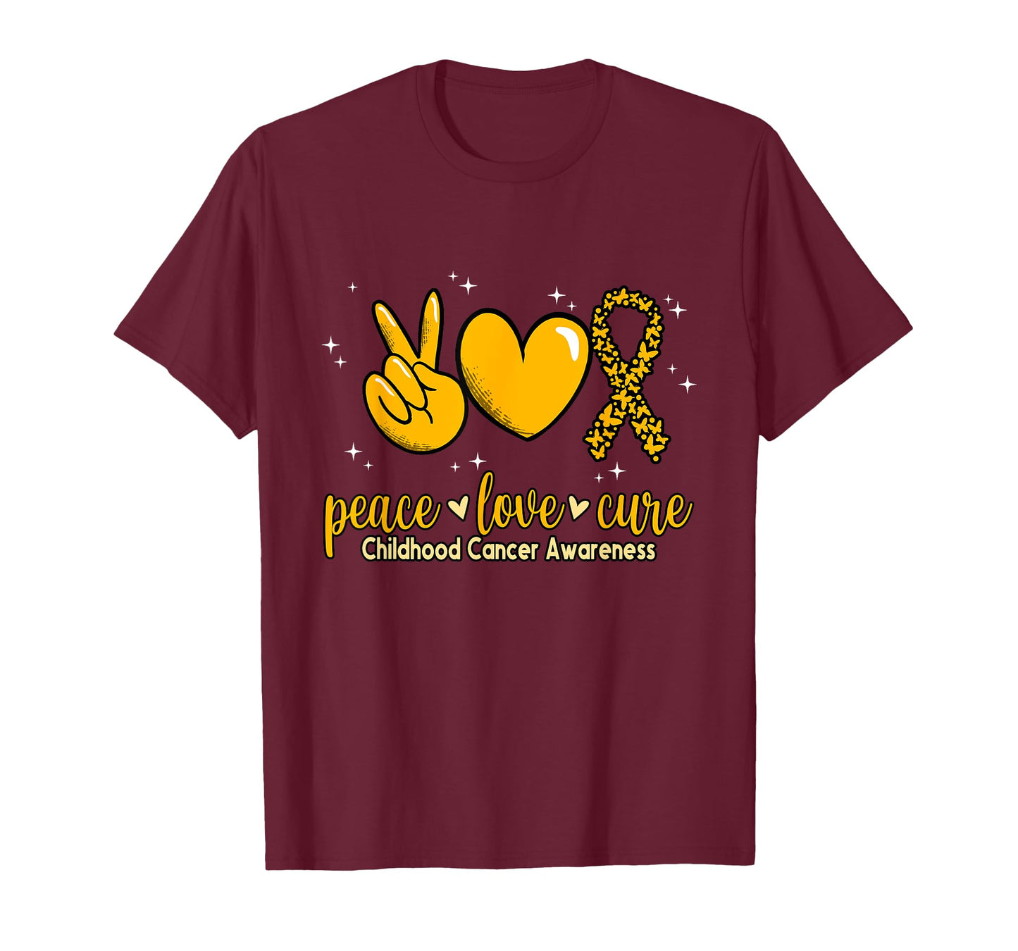 Childhood Cancer Awareness Peace Love Cure Childhood Cancer T-Shirt