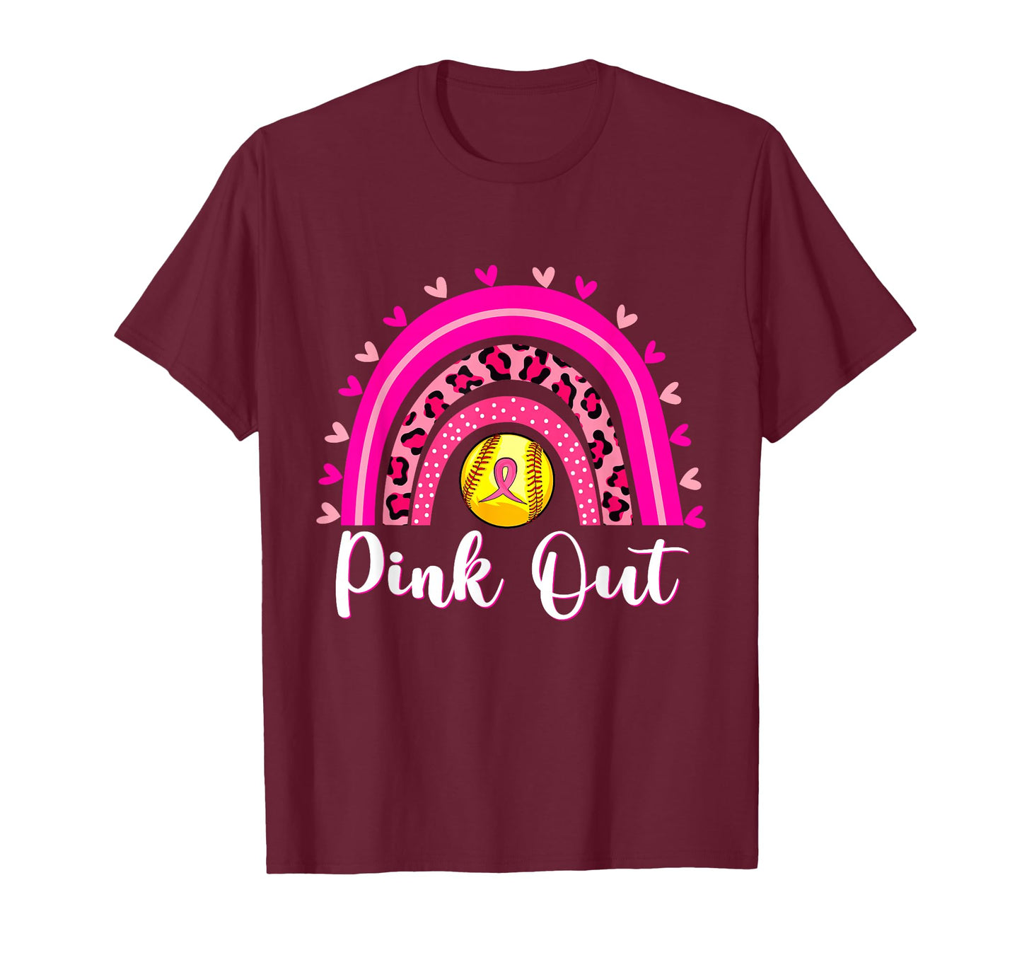 Pink Out Softball Lover Rainbow Breast Cancer Awareness T-Shirt