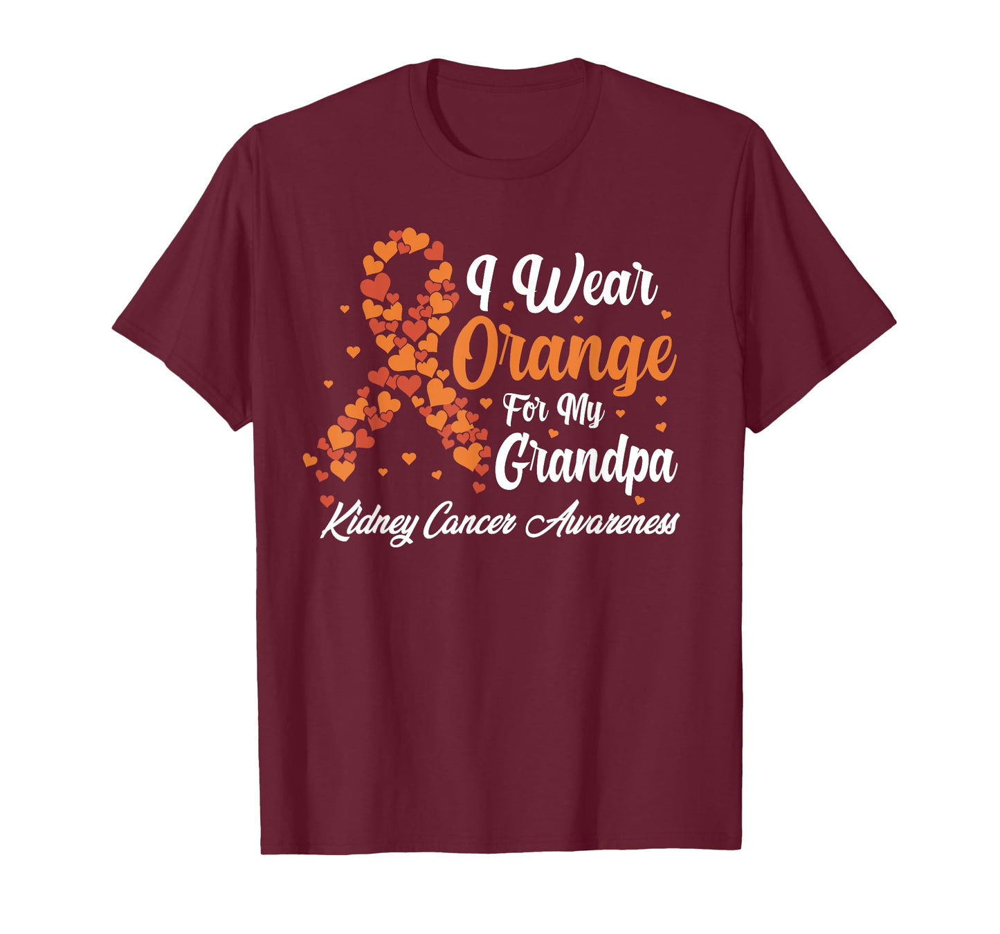 Kidney Cancer Awareness Month Grandpa Support Orange Ribbon T-Shirt
