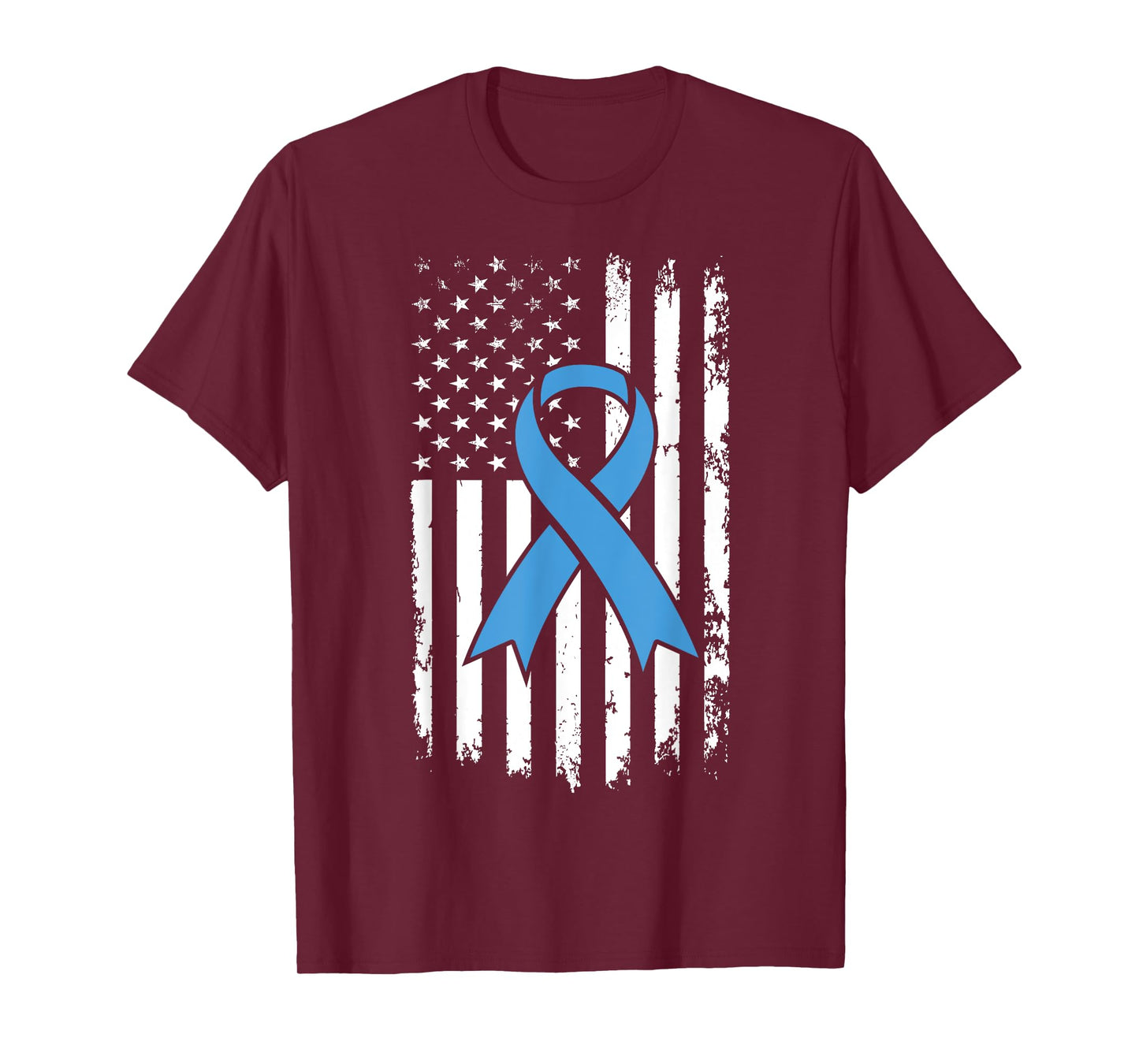 Prostate Cancer Awareness USA Flag Light Blue Ribbon T-Shirt