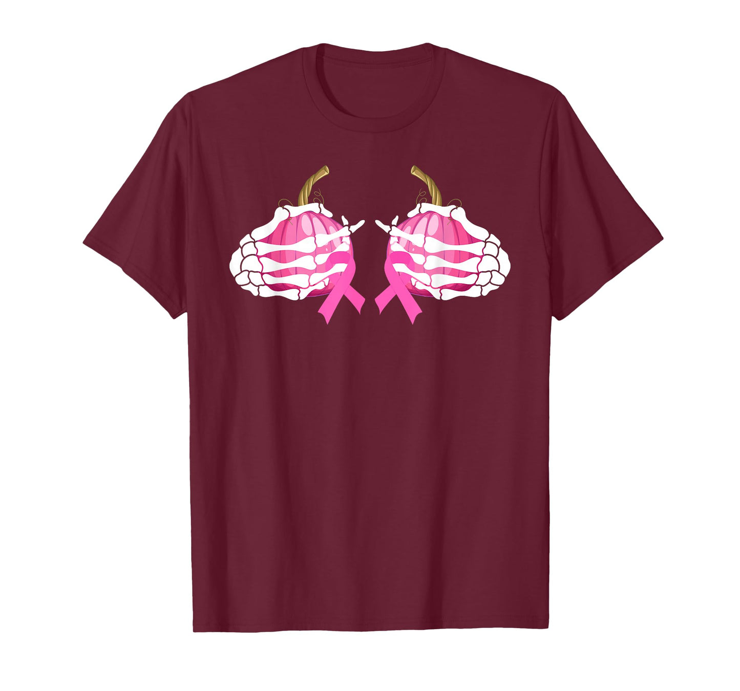 Skeleton Hands Holding Pumpkins Bra Breast Cancer Awareness T-Shirt