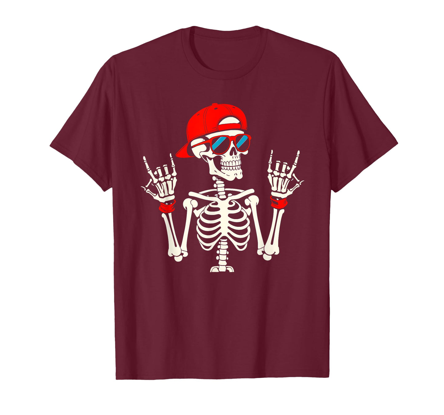 Halloween Skater Teen Boy Cool Skeleton Rock and Roll Men T-Shirt