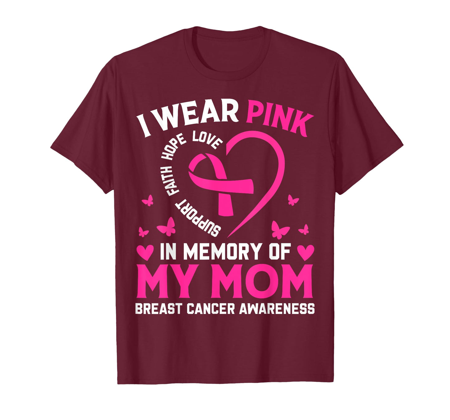 Breast Cancer Awareness Gift I Wear Pink In Memory Of My Mom T-Shirt