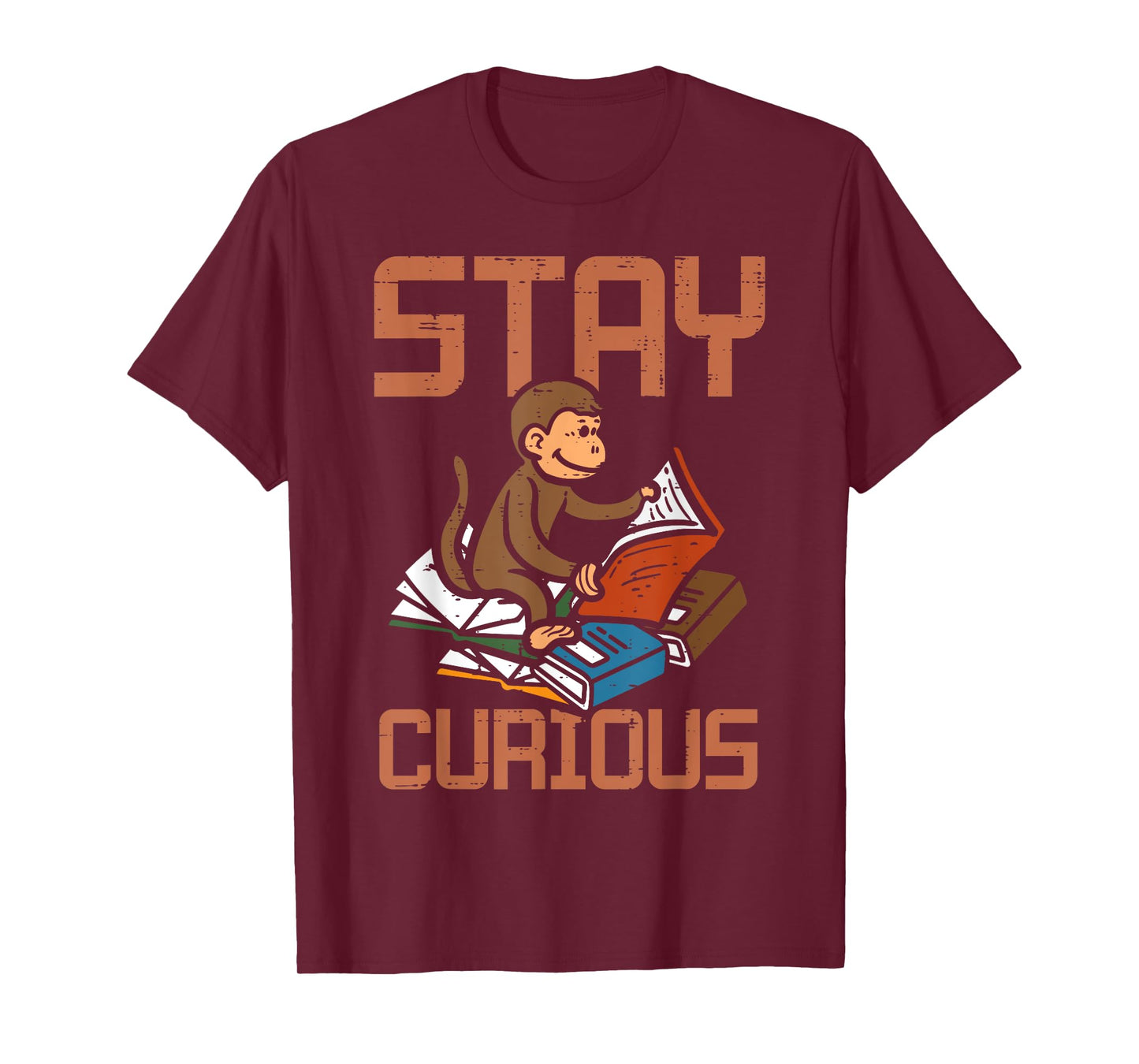 Stay Curious Monkey Reading Funny Book Lover Bookworm Kids T-Shirt