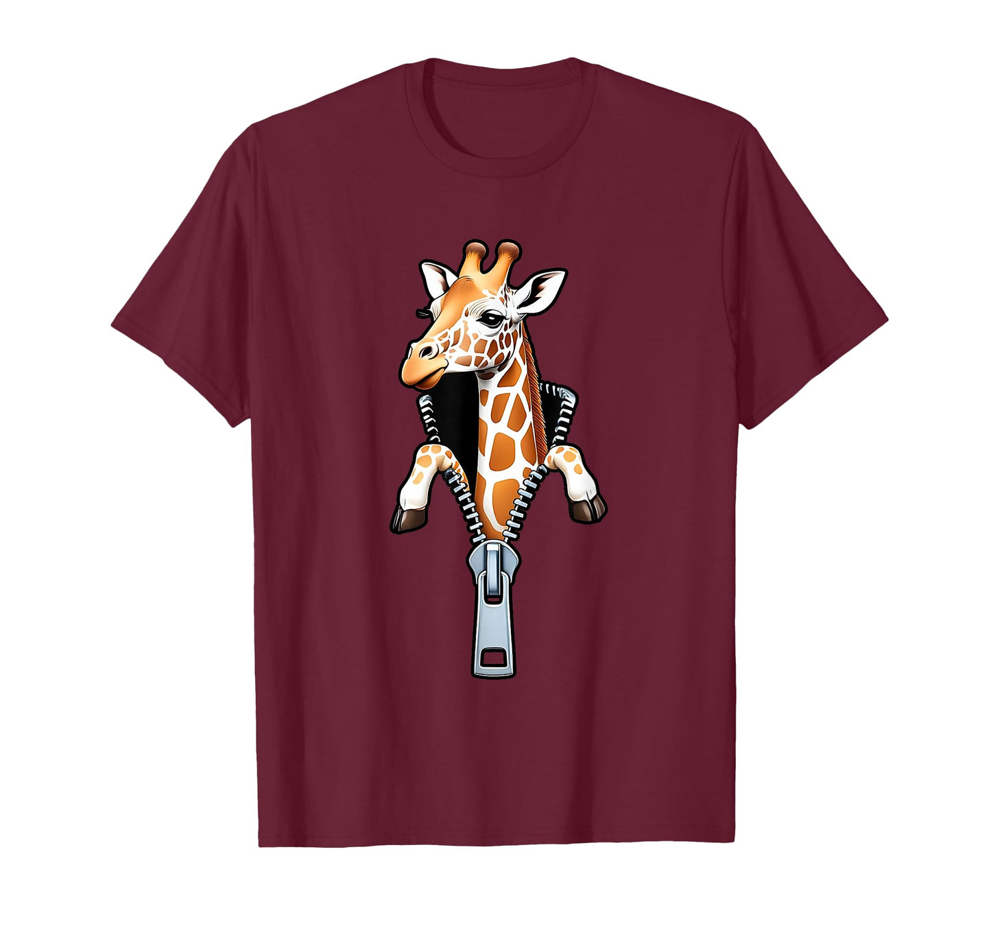 Cute Giraffe Emerging from A Zipper Funny Animal Design T-Shirt