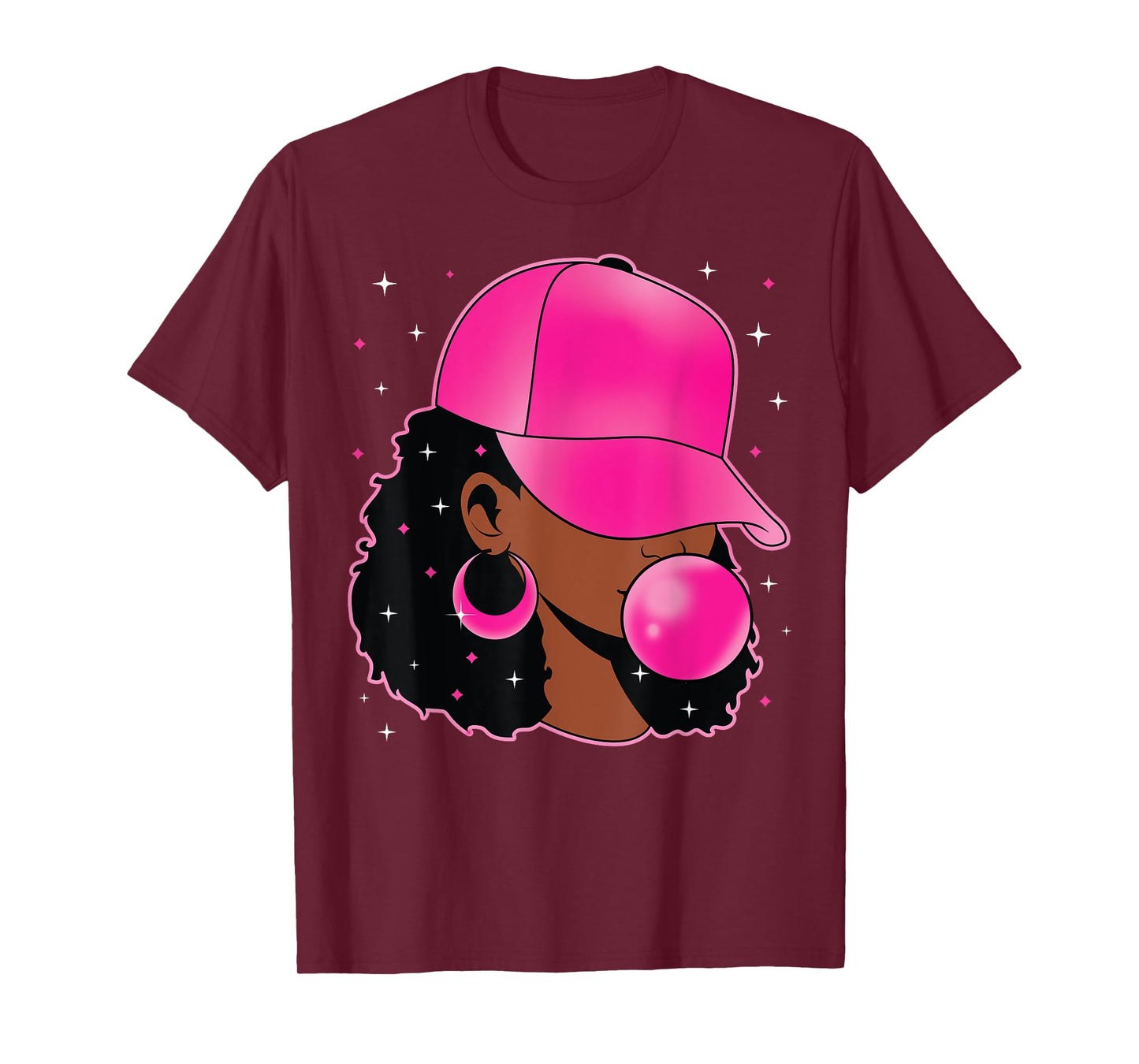 Funny Afro Girl Blowing Pink Bubble Gum Halloween Costume T-Shirt