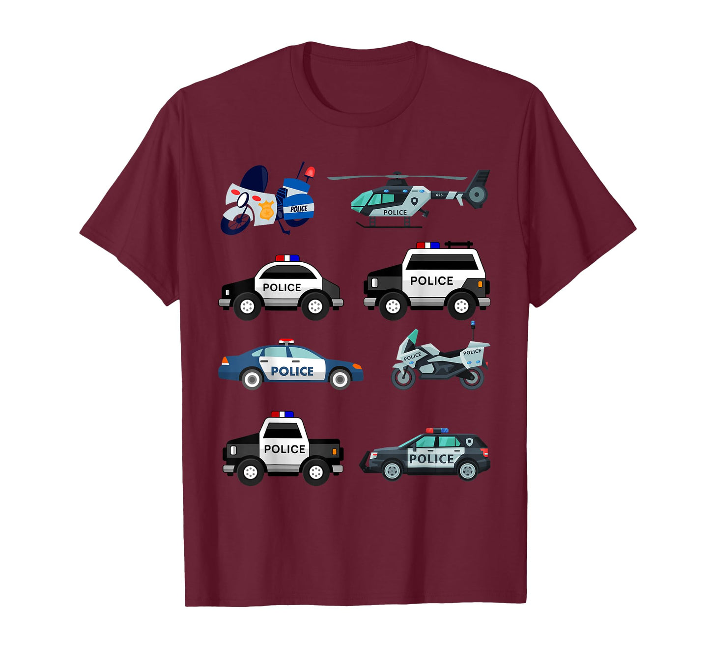 Police Vehicles for Kids Men Women Cop Cars Boys Toddler T-Shirt