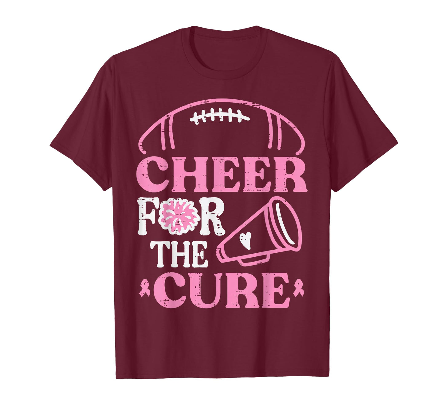 Breast Cancer Football Cheer For Cure Aware Women Kids Men T-Shirt