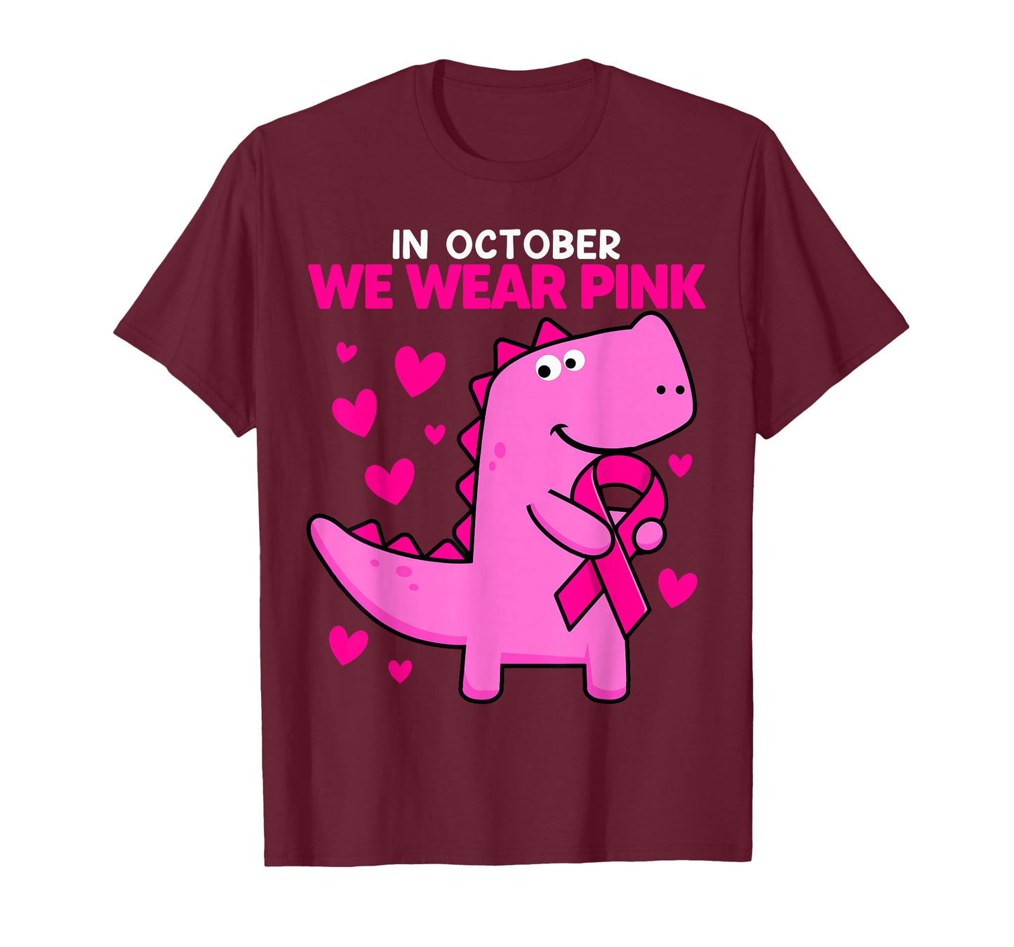 In October We Wear Pink Dinosaur T Rex Breast Cancer Toddler T-Shirt