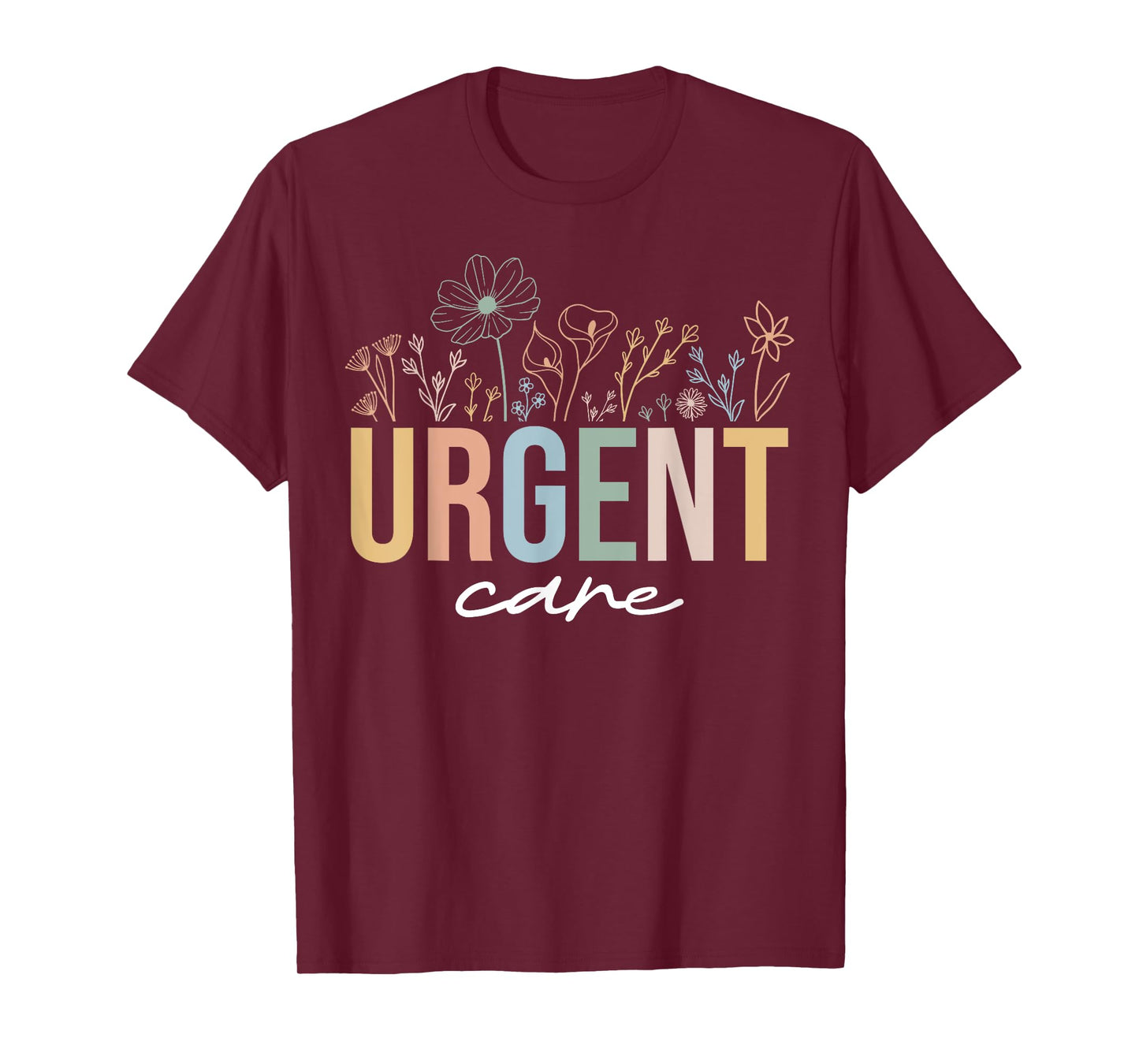 Urgent Care Department Wildflowers ICU Nurse T-Shirt - Black, Small, Short Sleeve, Unisex-Adults, Nursing, T-Shirt