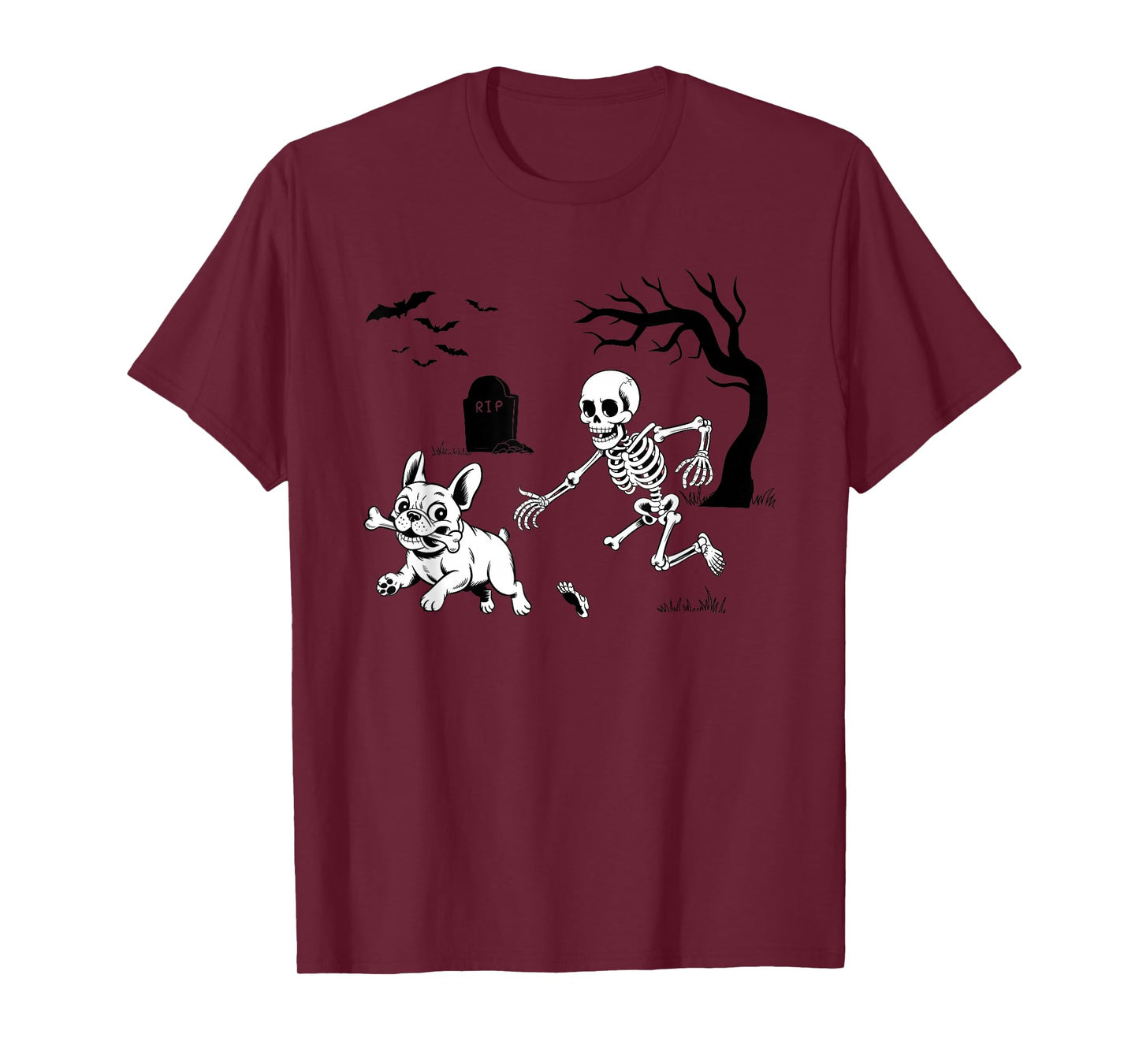 Halloween French Bulldog, Funny Skeleton Chasing Dog T-Shirt