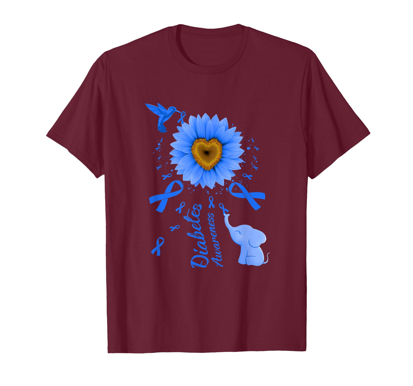 Sunflower Hummingbird Elephant Diabetes Awareness T-Shirt