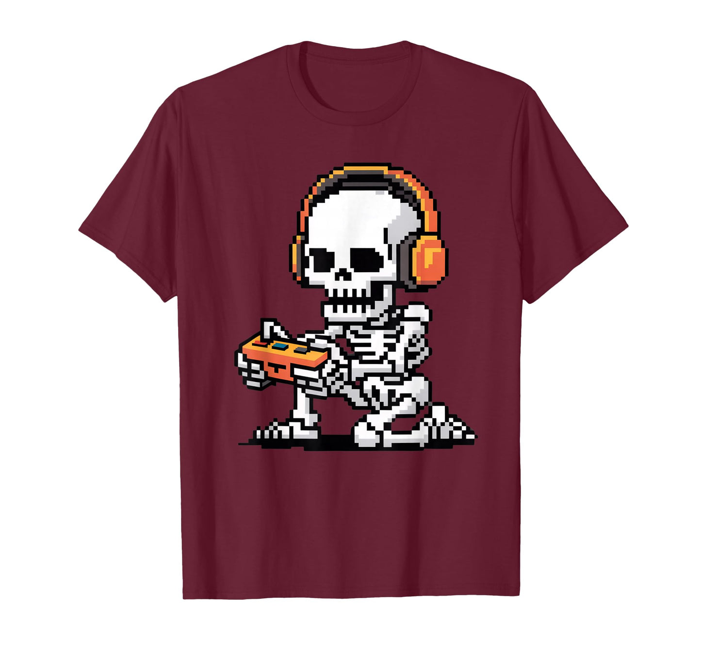 Funny Pixel Skeleton Gamer Retro Gaming Humor Women Men T-Shirt