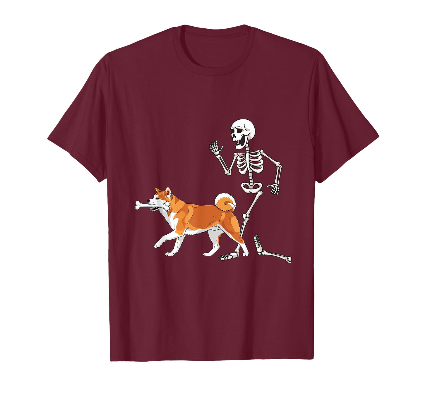 Funny Halloween Akita and Skeleton T-Shirt