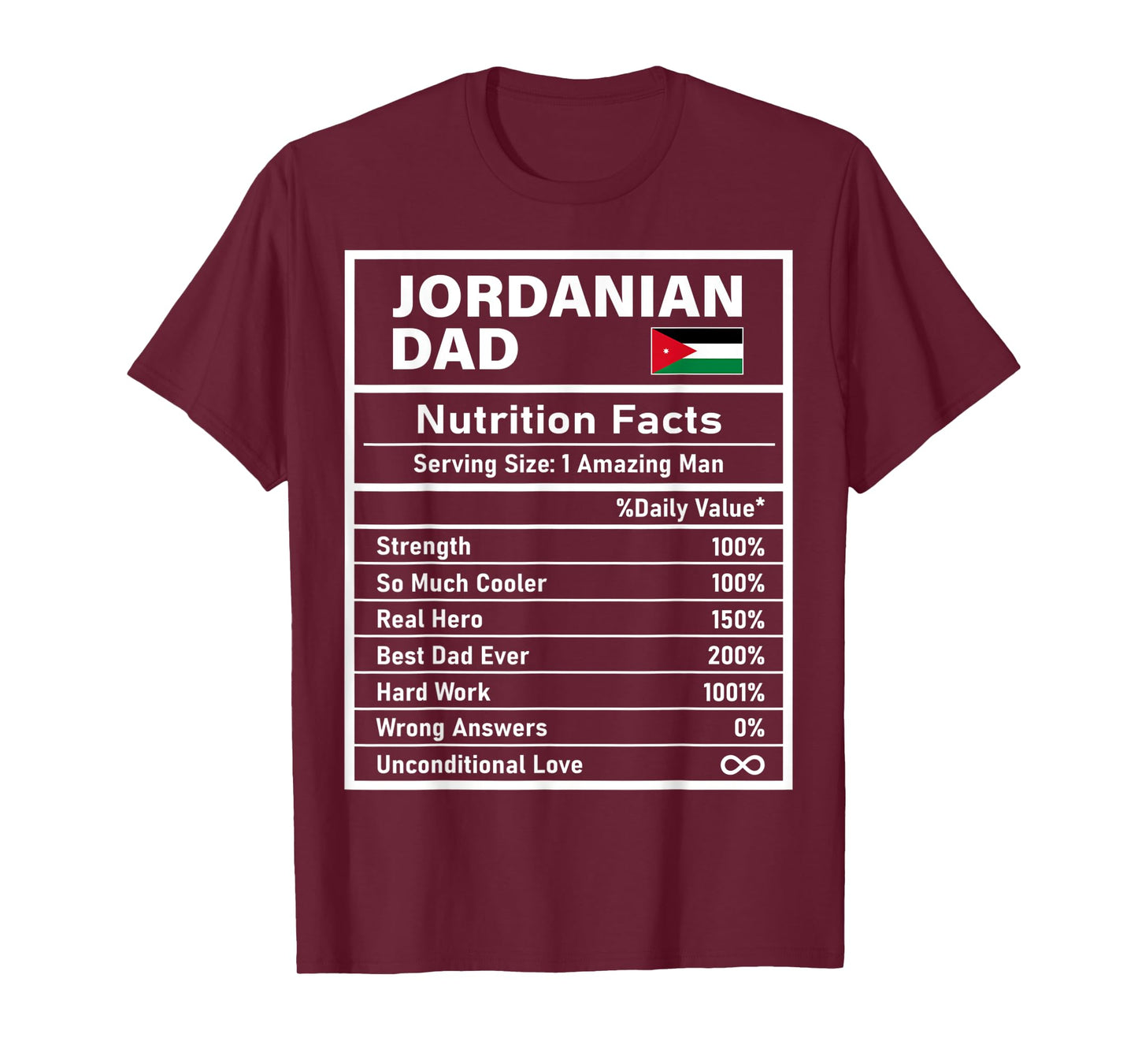 Mens Jordanian Dad Nutrition Facts Father's Day National Heritage T-Shirt